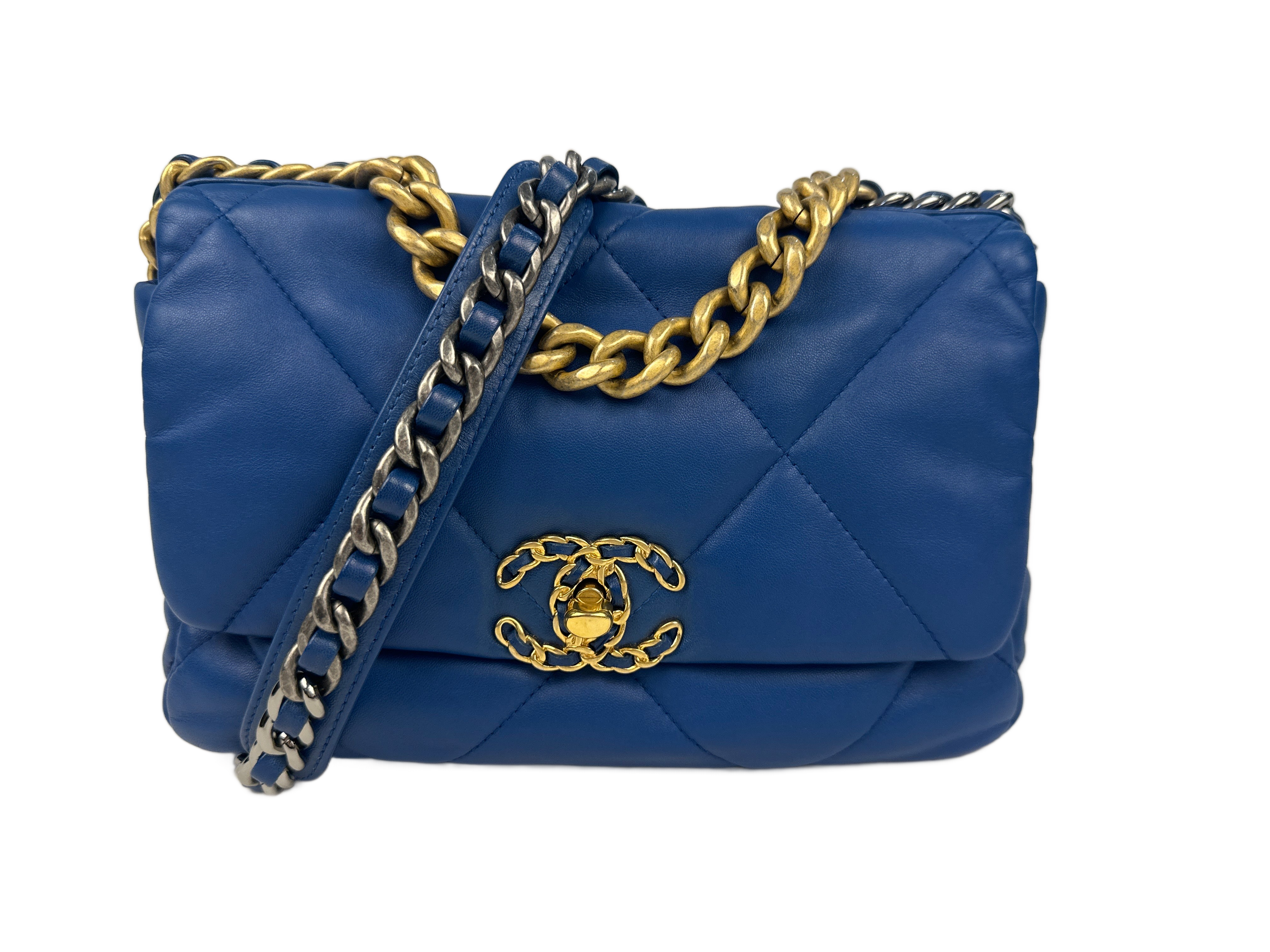 Chanel Blue Quilted Leather Large 19 Flap Bag