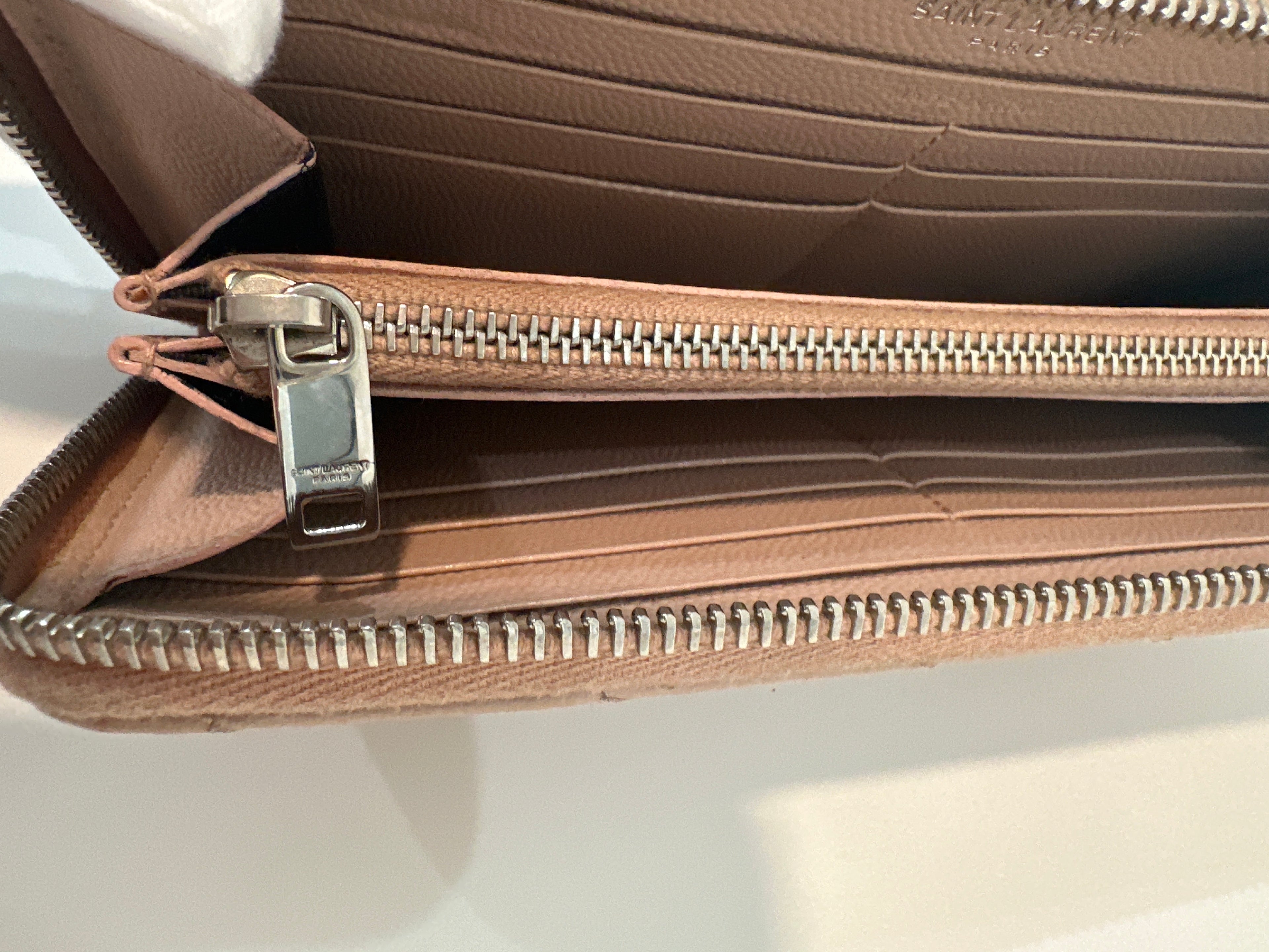 YSL Zip Around Wallet Pink Beige