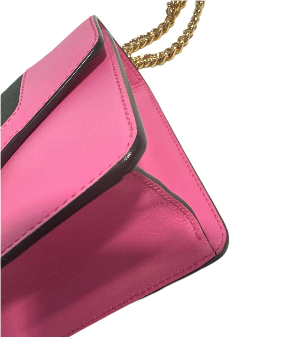 Gucci Pink Leather Mini Sylvie Chain Shoulder Bag