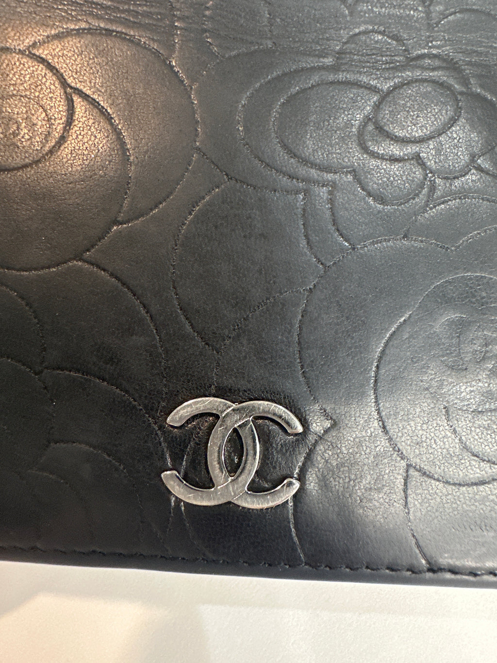 CHANEL Camellia CC Logo Lambskin Leather Zip Around Long Wallet black