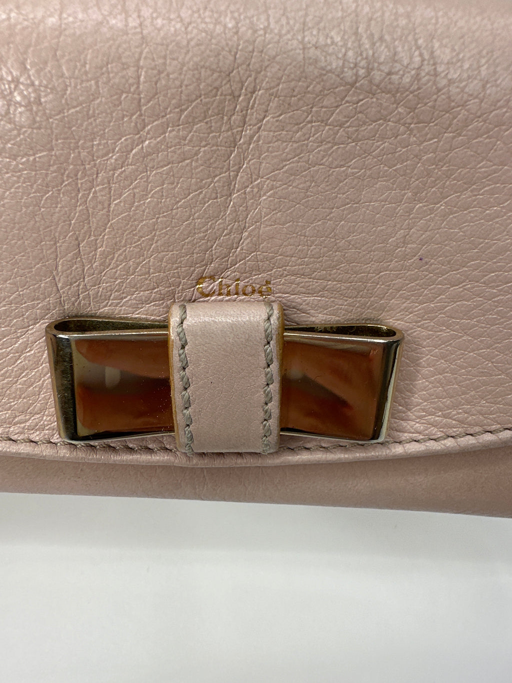 Chloé Taupe Snap Bow Leather Long Wallet