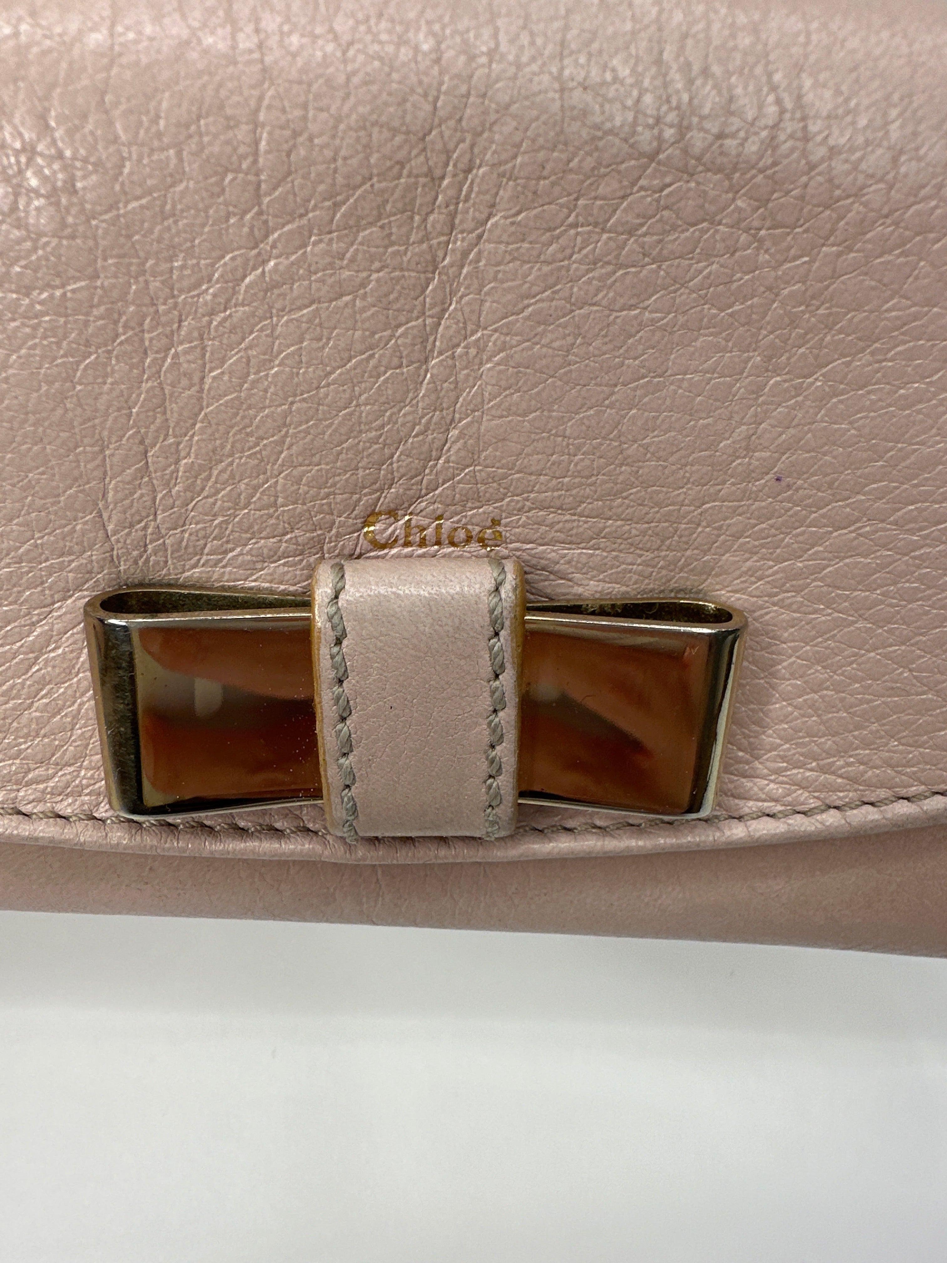 Chloé Taupe Snap Bow Leather Long Wallet