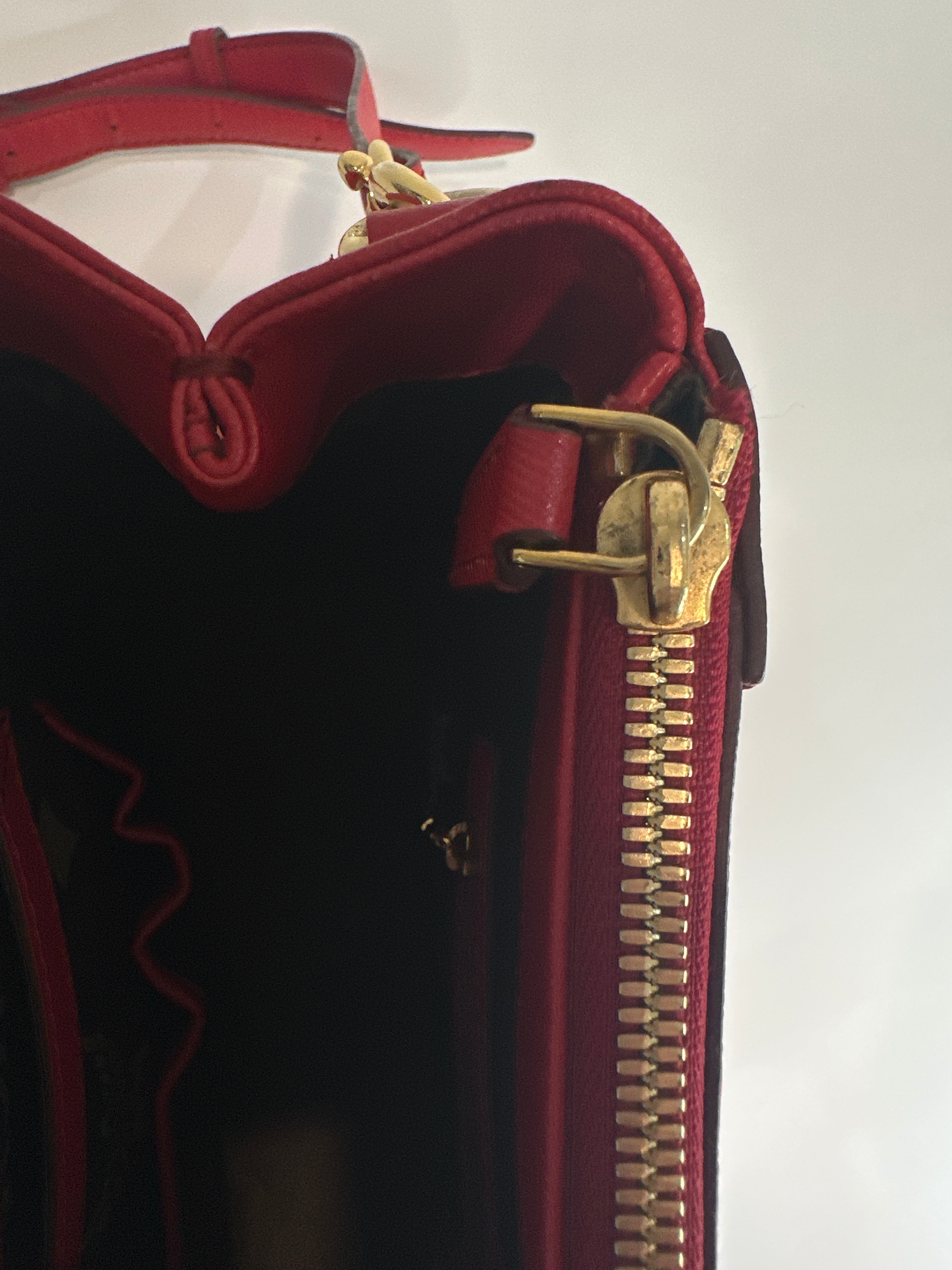 MCM Red Horizontal Double Zip Tote