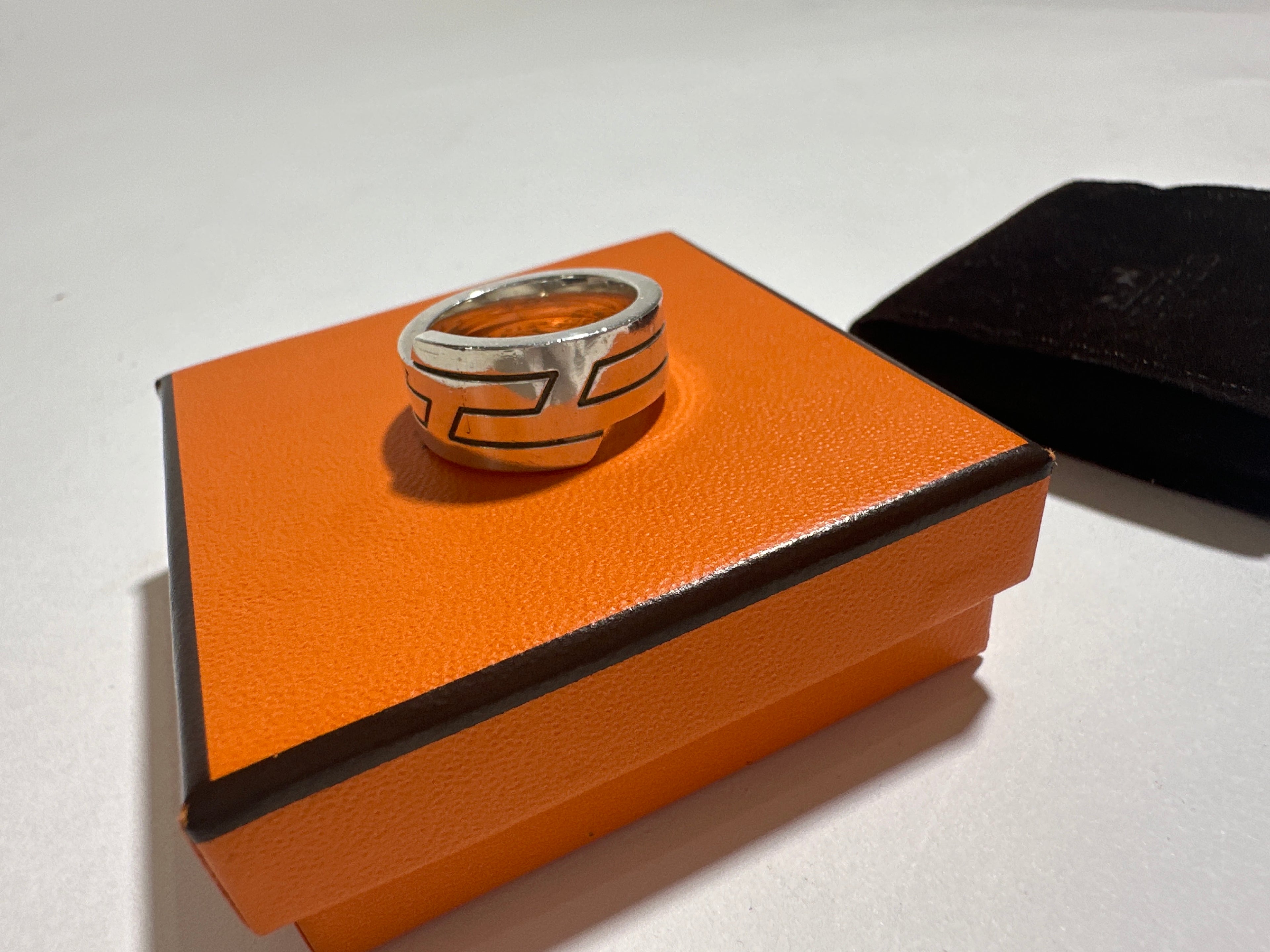Hermès Italique Band Ring in Sterling Silver Size 6