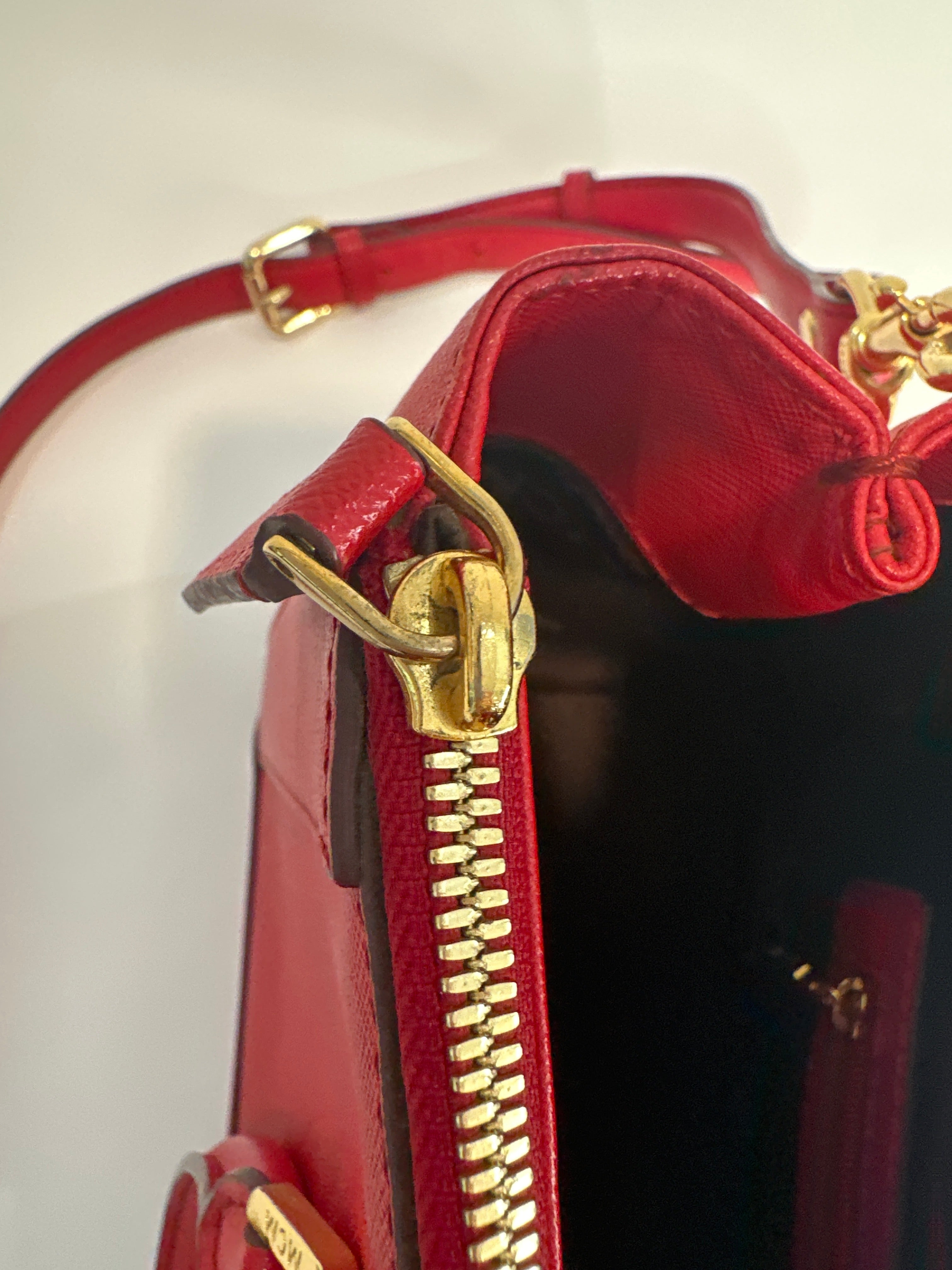 MCM Red Horizontal Double Zip Tote