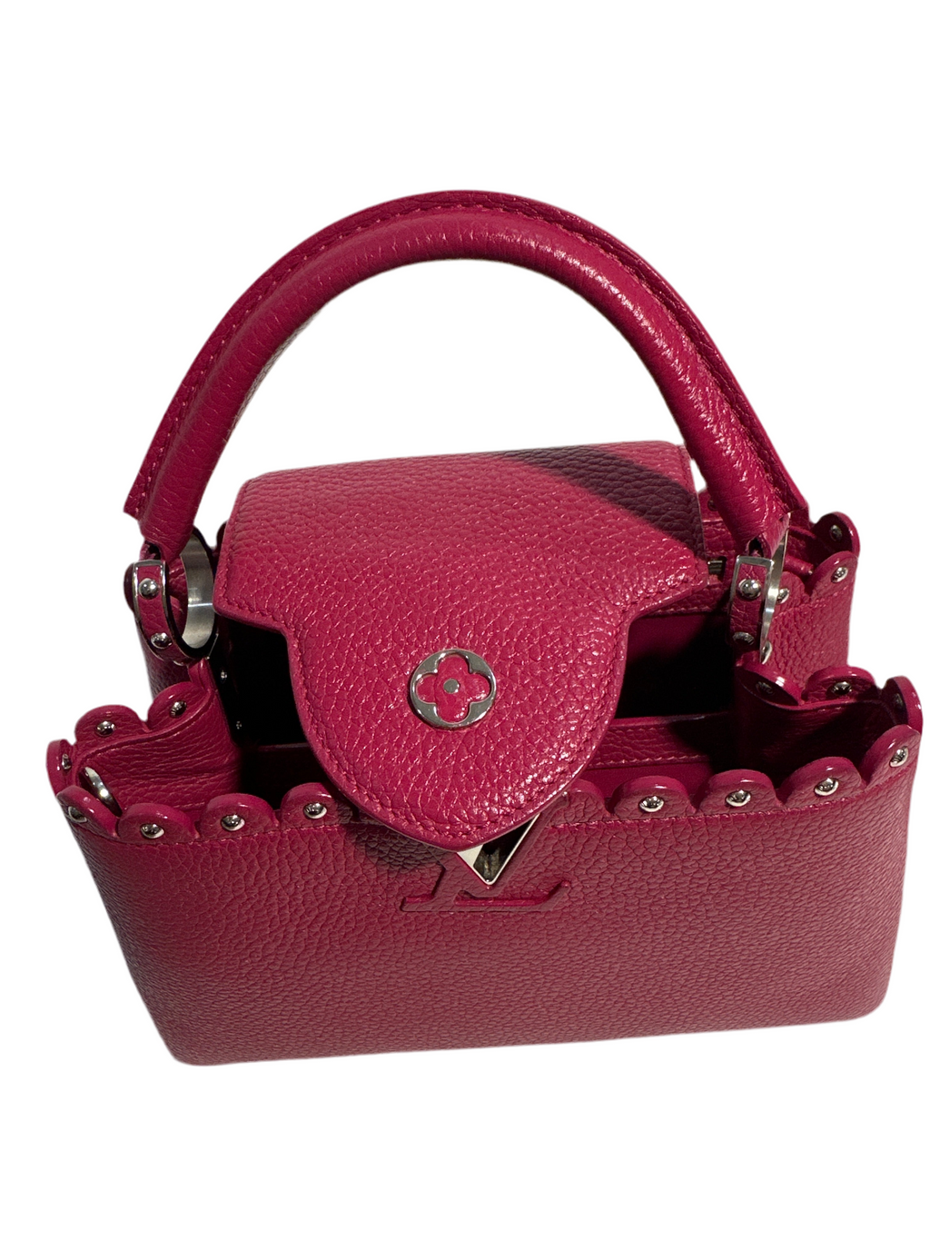 Louis Vuitton Taurillon Lace Croquets Capucines BB Groseille