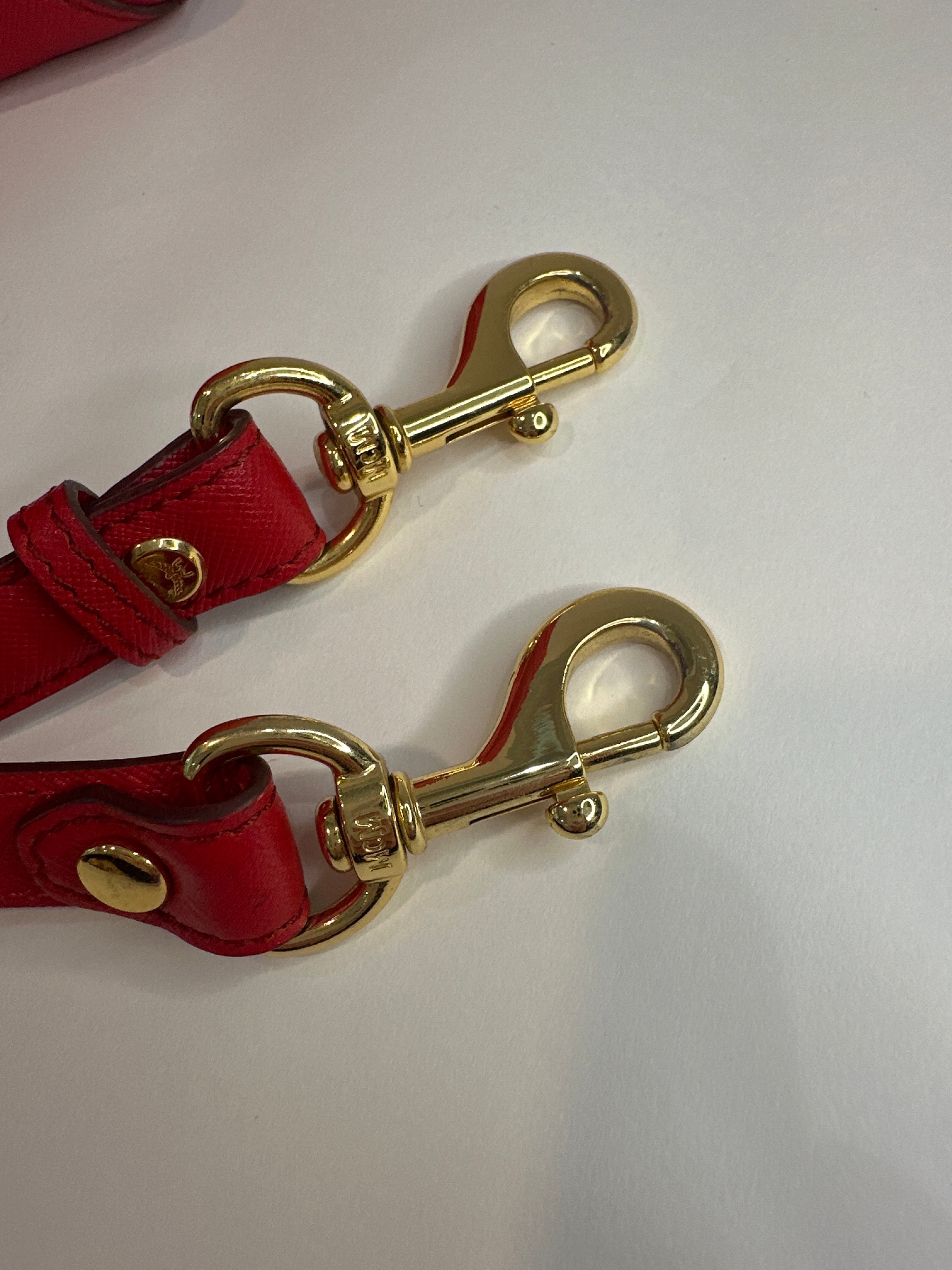 MCM Red Horizontal Double Zip Tote