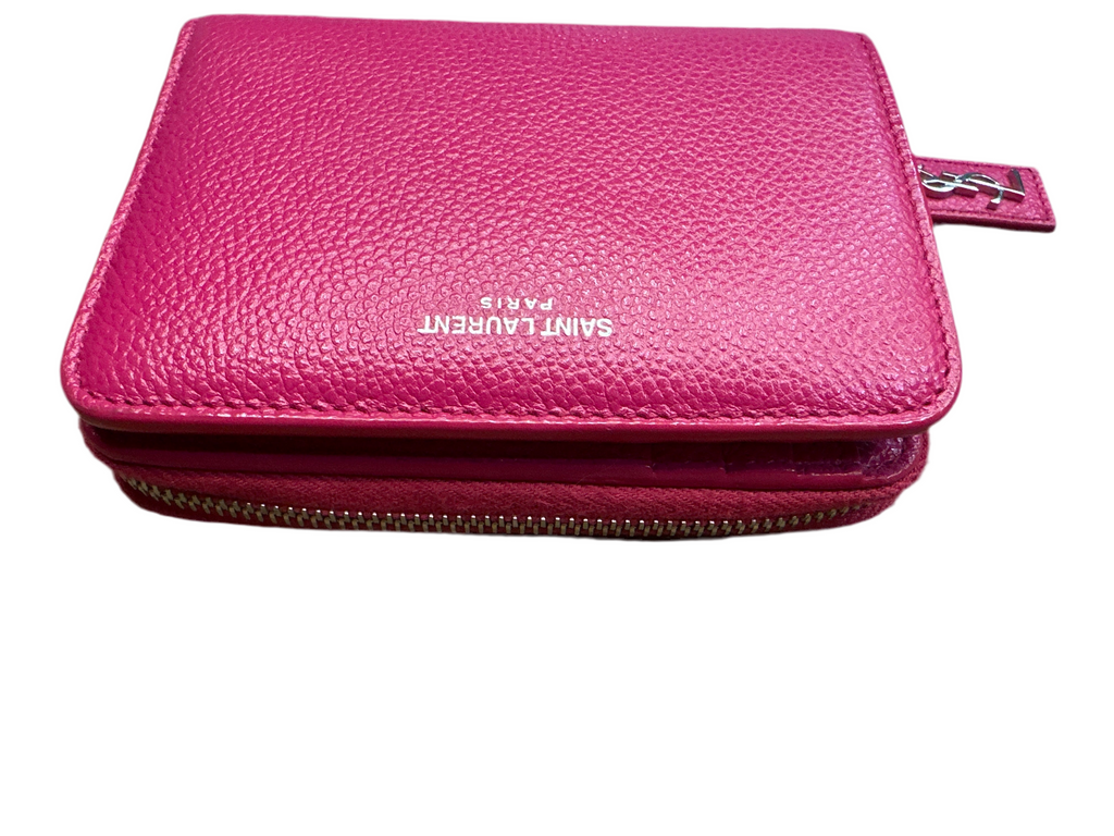 Saint Laurent YSL Round Bi-fold Wallet Pink Leather Women's SAINT LAURENT