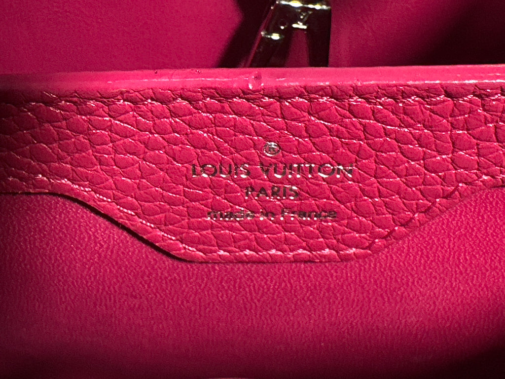 Louis Vuitton Taurillon Lace Croquets Capucines BB Groseille