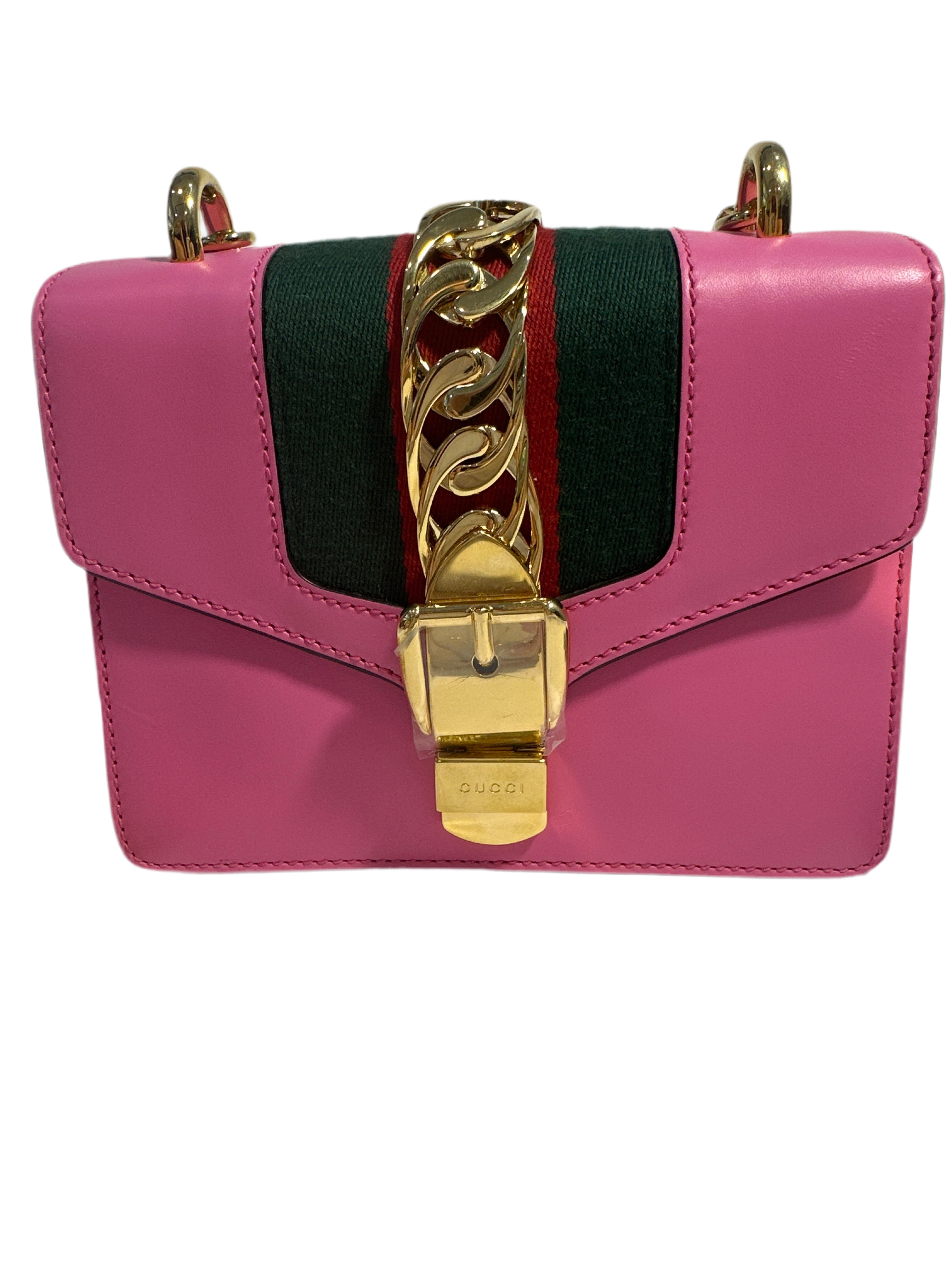 Gucci Pink Leather Mini Sylvie Chain Shoulder Bag