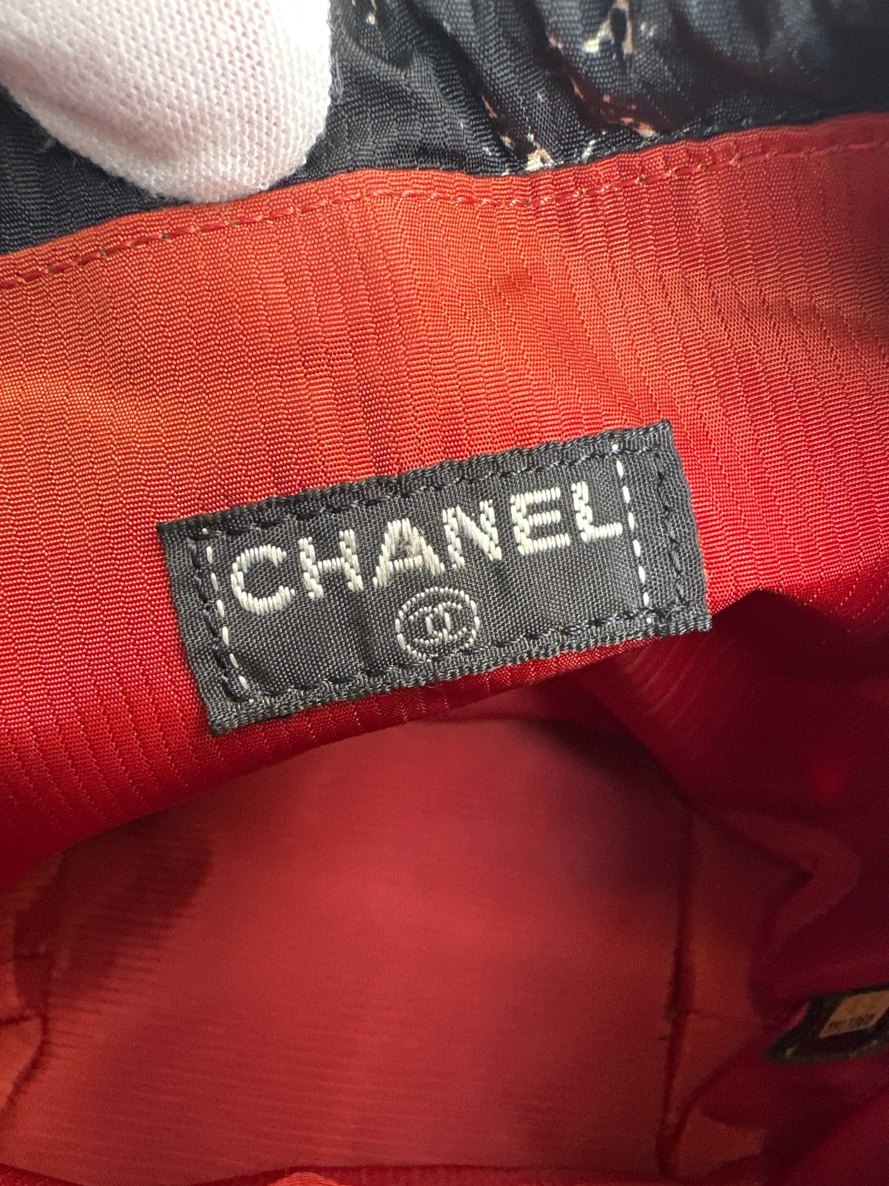 Chanel Black/White Quilted Print Nylon Travel Line Drawstring Pouch