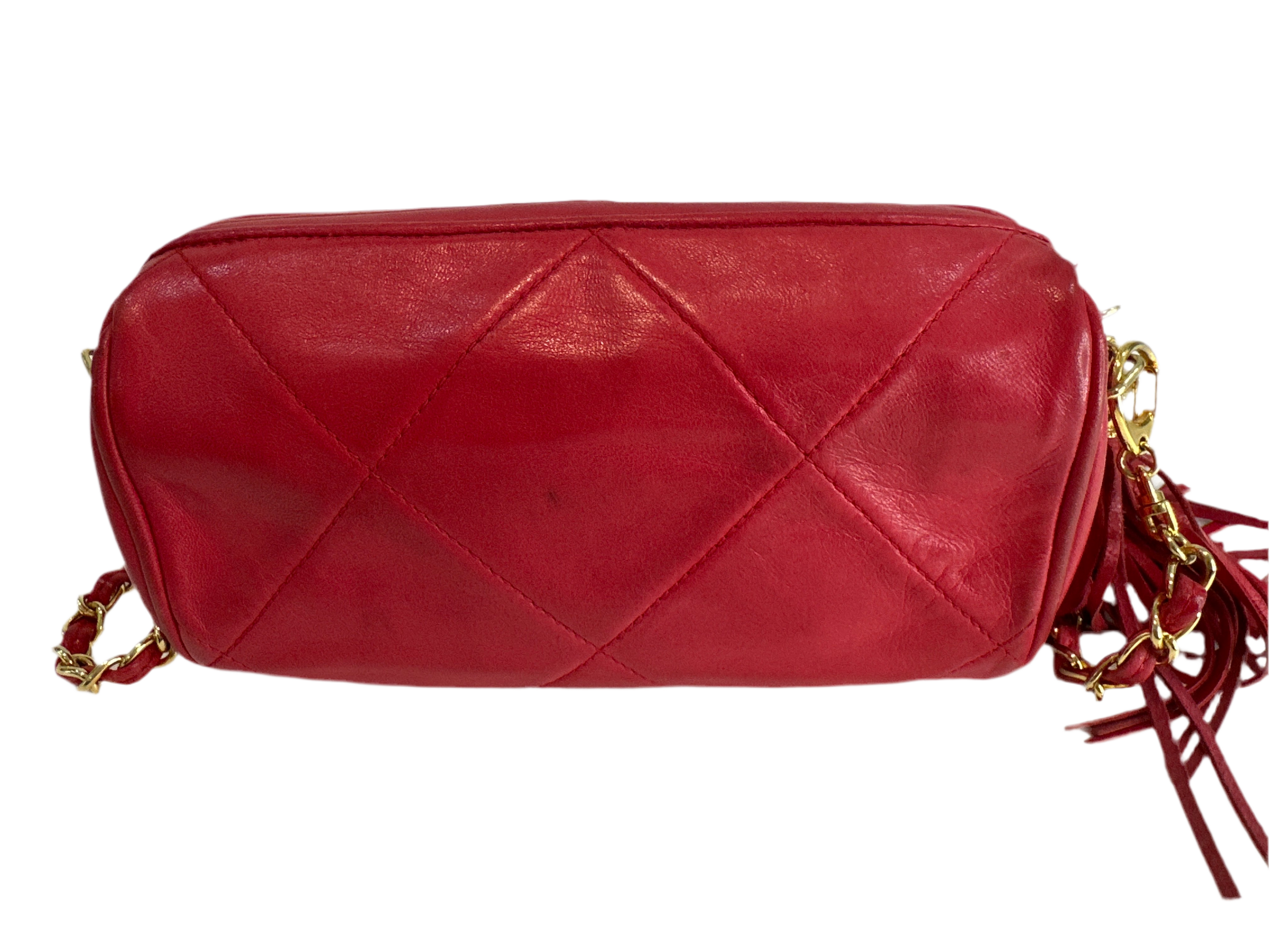 Vintage CHANEL Chain Shoulder Matelasse Lambskin Fringe Shoulder Bag with COA and card. Series 0