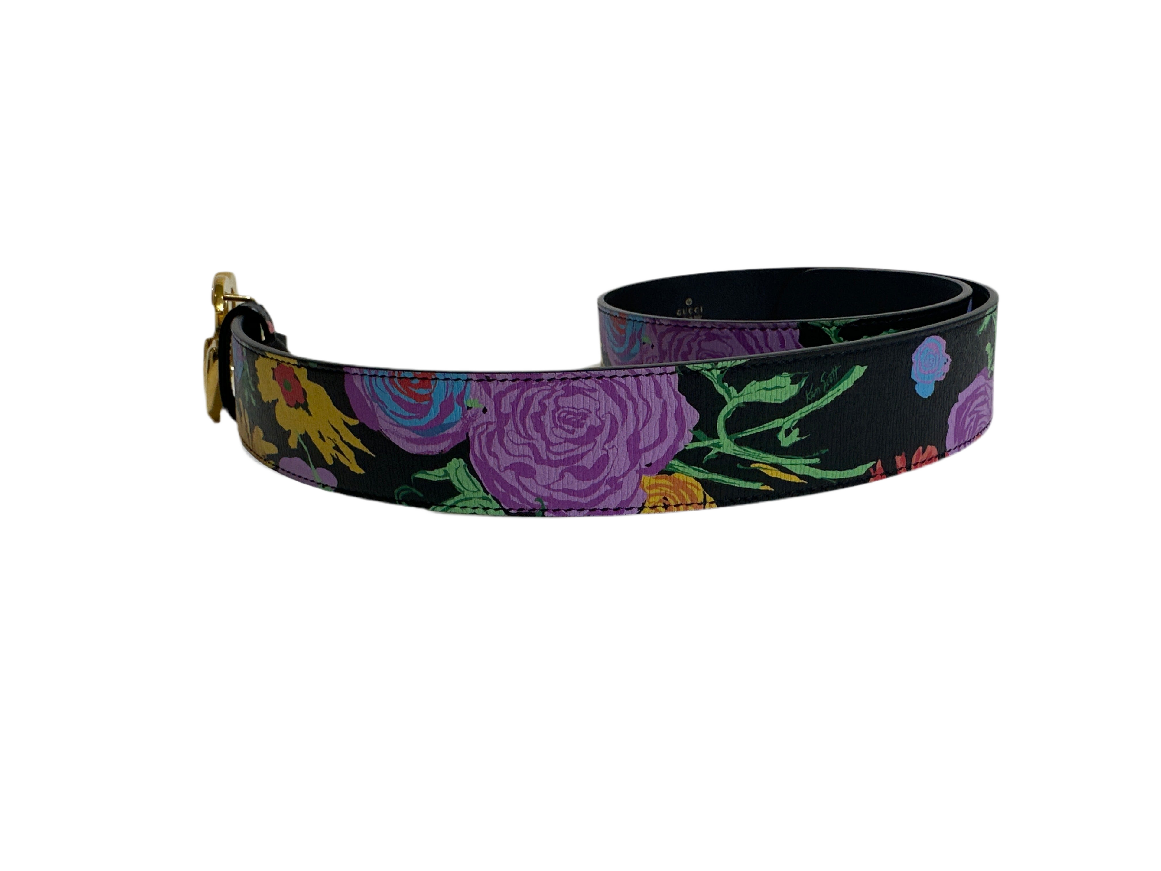 GUCCI X KEN SCOTT Calfskin Double G Belt 75/30 Floral Collab