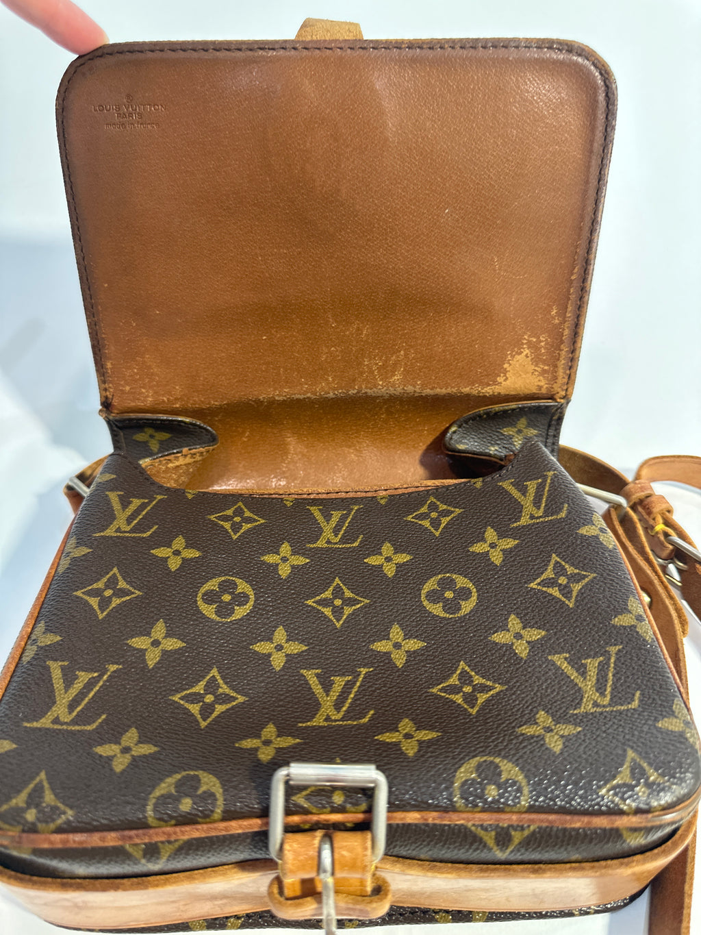 Vintage LOUIS VUITTON Cartouchiere MM Shoulder Bag Monogram Leather Brown- project bag