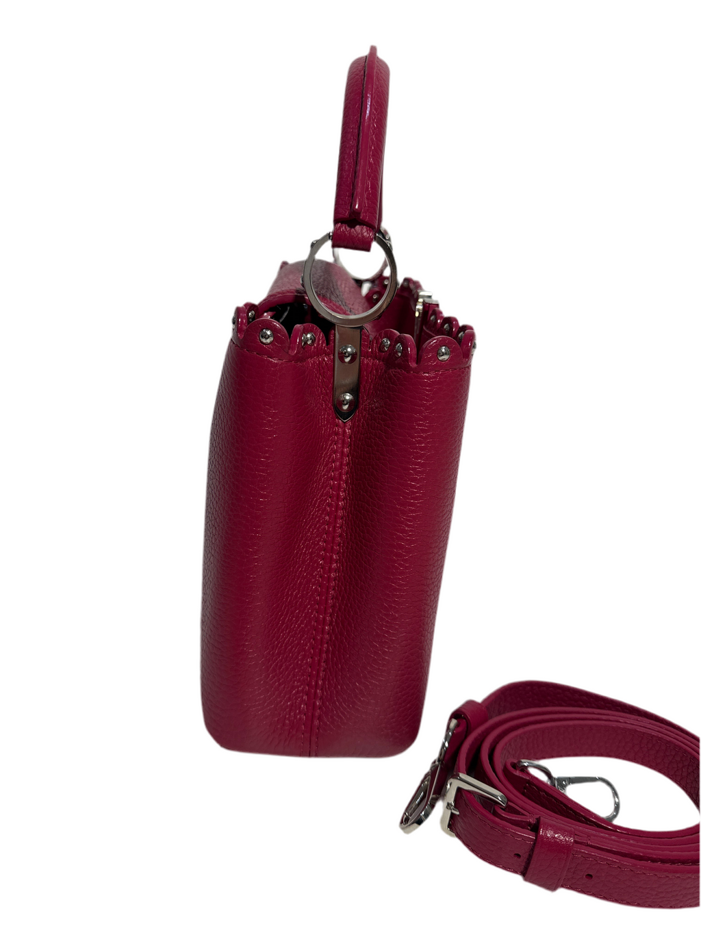 Louis Vuitton Taurillon Lace Croquets Capucines BB Groseille