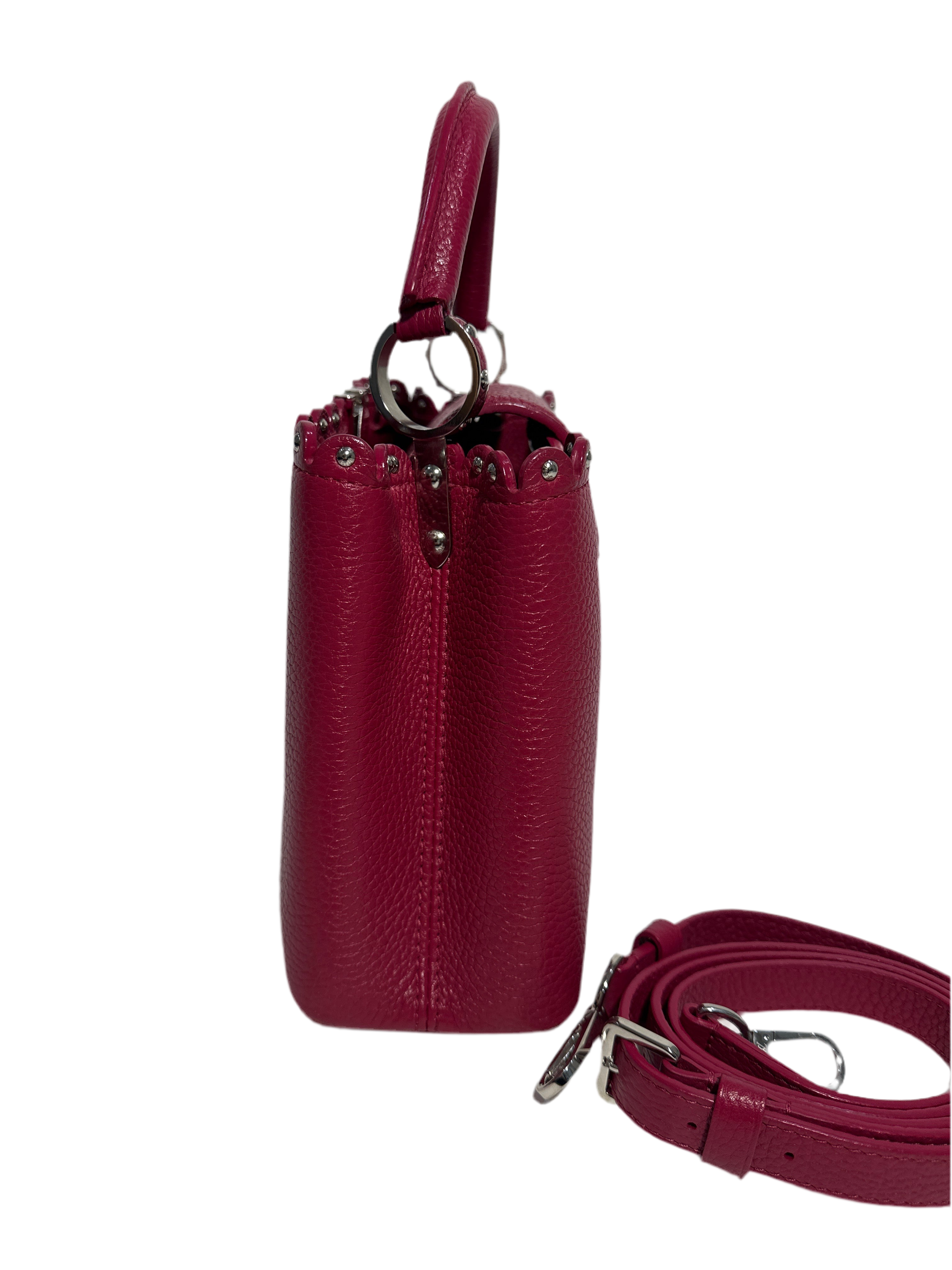 Louis Vuitton Taurillon Lace Croquets Capucines BB Groseille