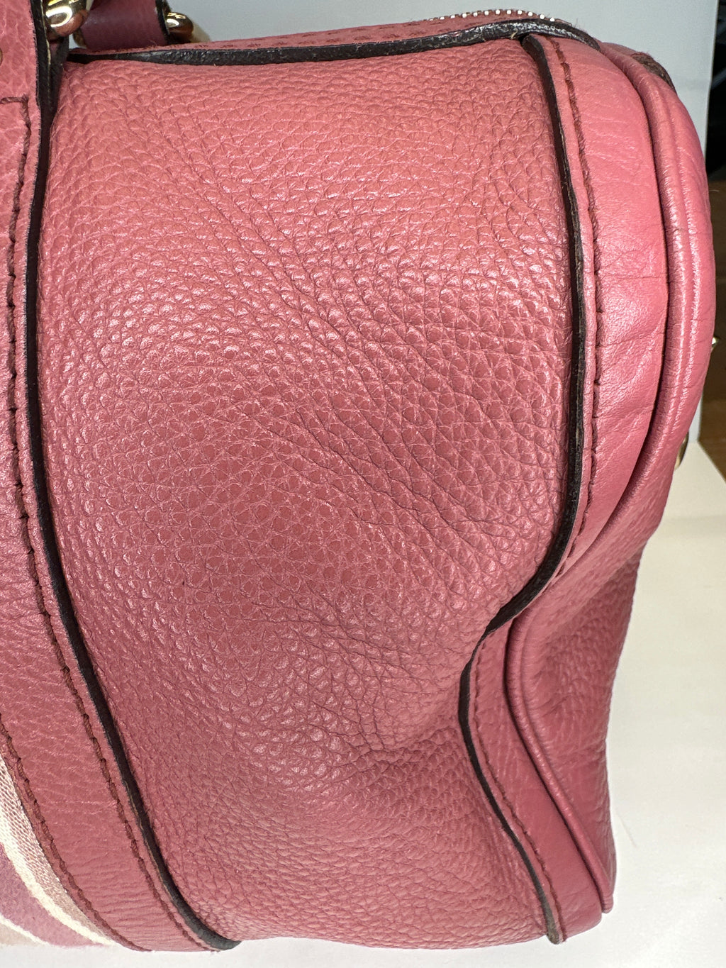 Vintage Gucci Rose Pink Leather Web Line Boston Speedy 2way Tote Bag with COA