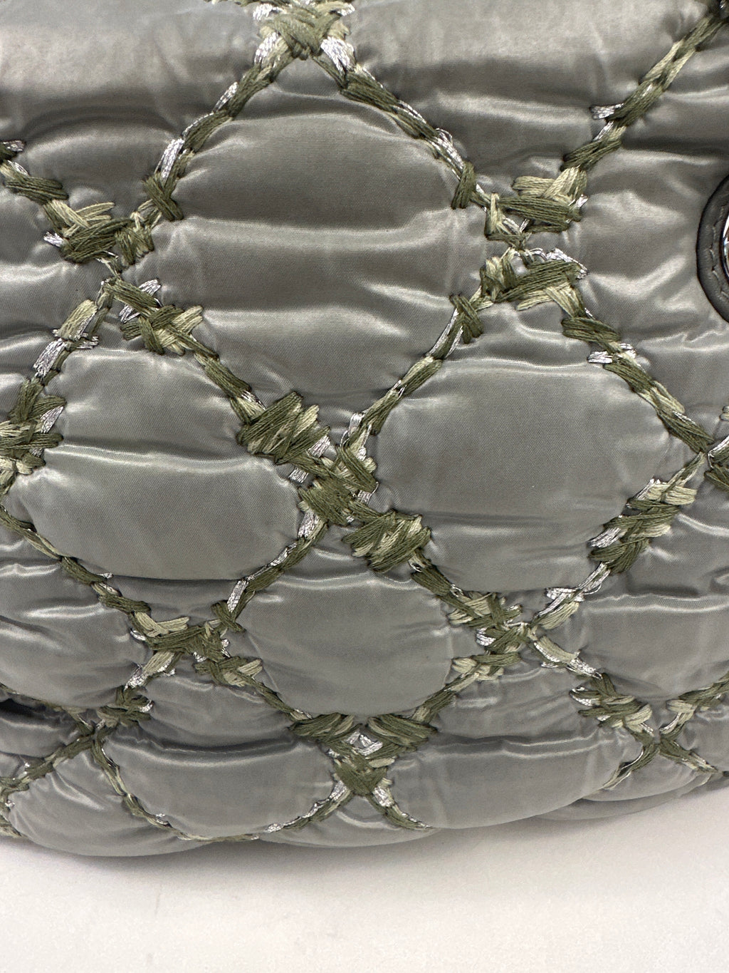 Chanel Tweed On Stitch Bubble Bowling Bag Quilted Nylon Large