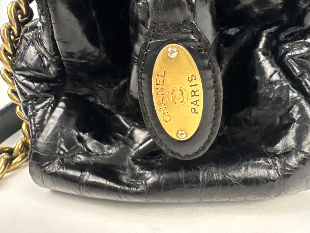 Chanel Glazed Crackled Calfskin Small Reissue Tote Black 2011-2012 with COA