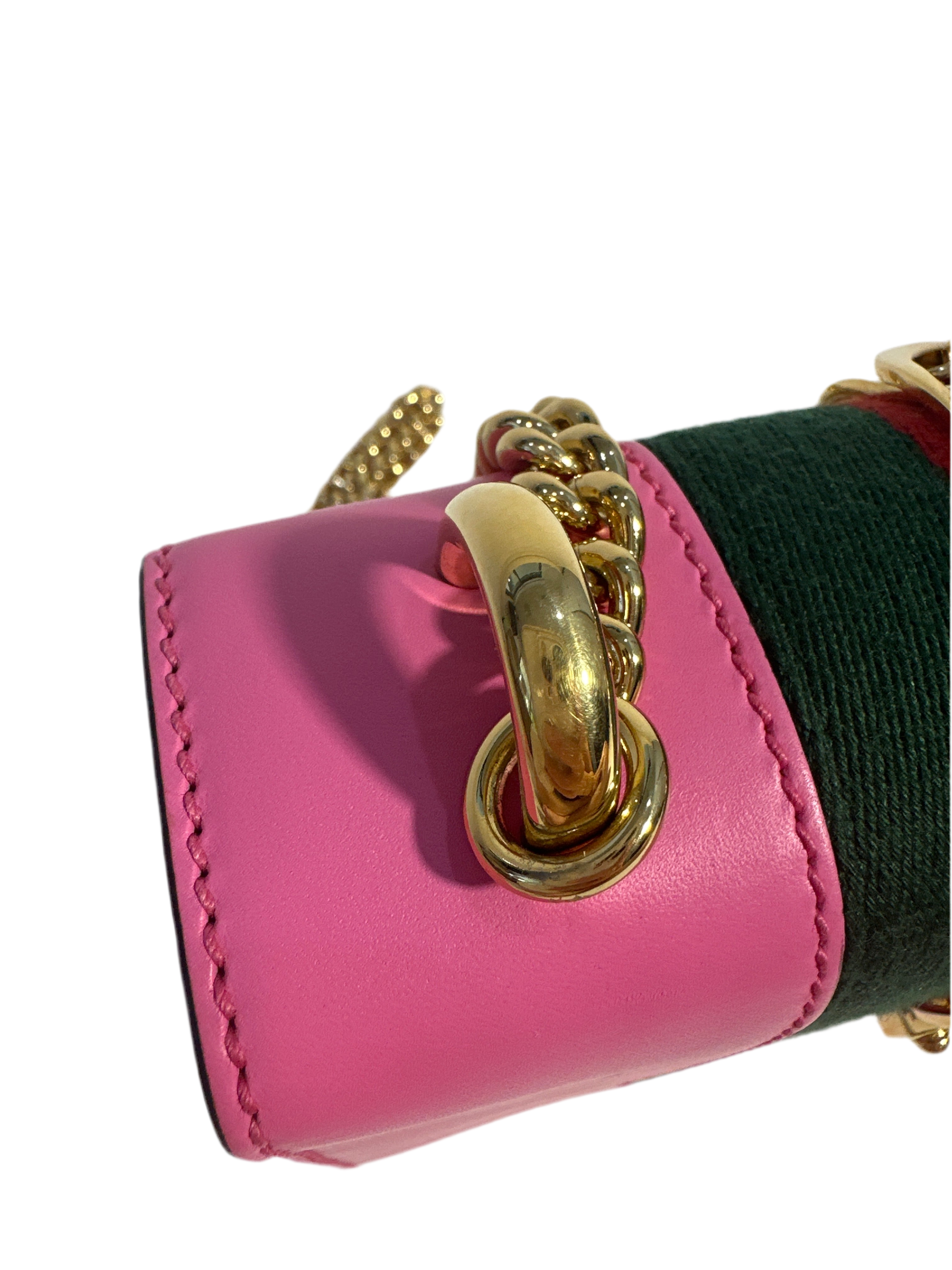 Gucci Pink Leather Mini Sylvie Chain Shoulder Bag