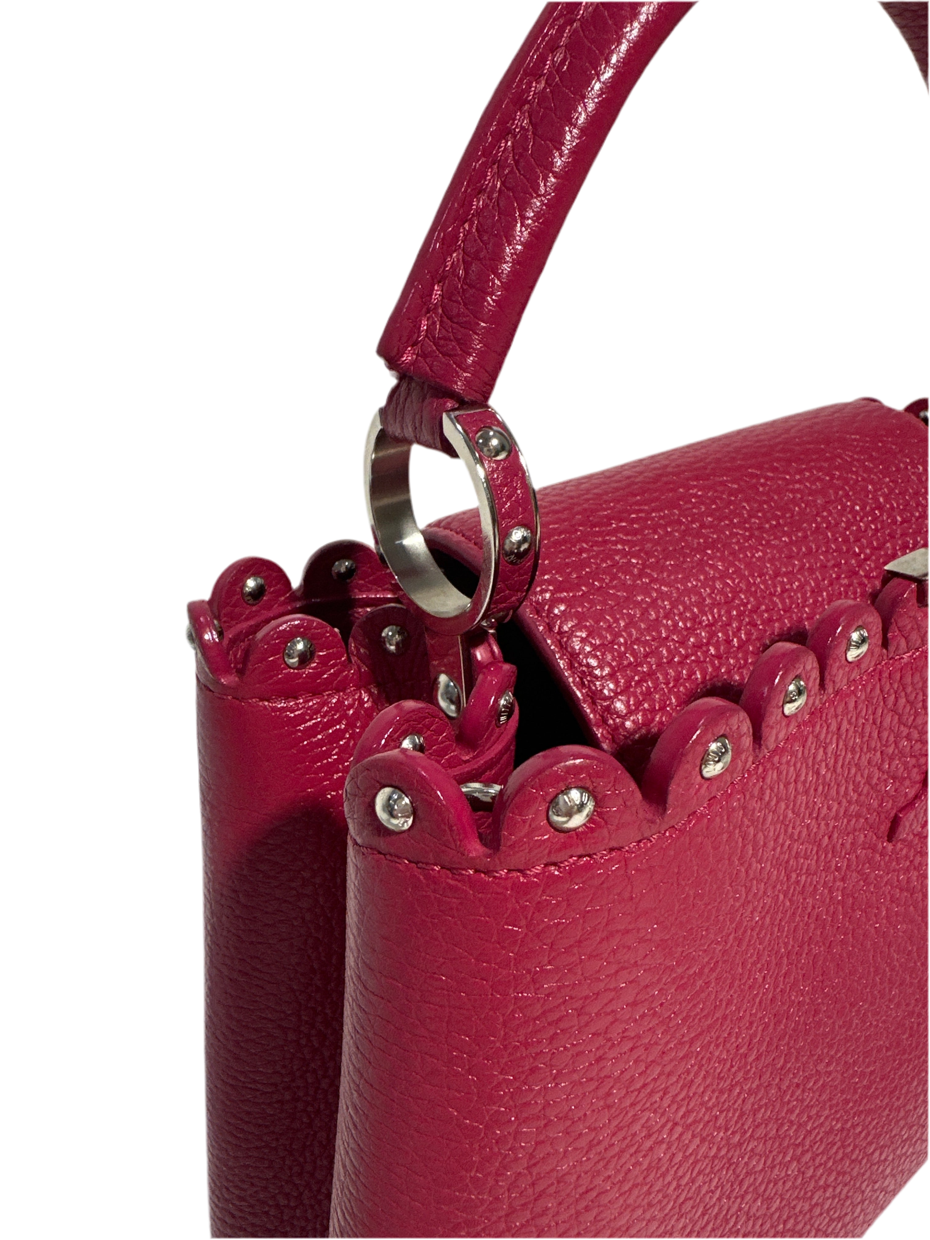 Louis Vuitton Taurillon Lace Croquets Capucines BB Groseille