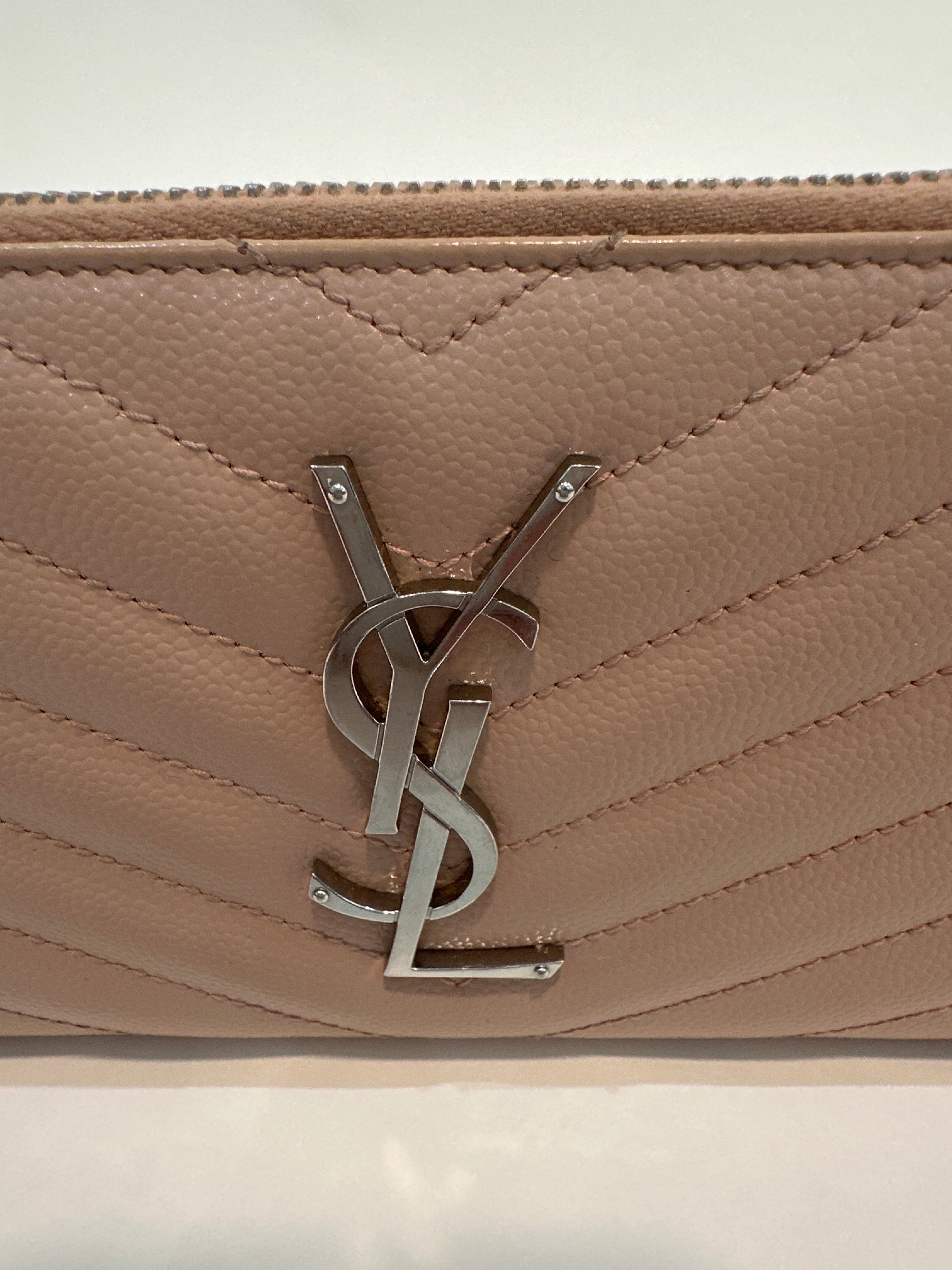 YSL Zip Around Wallet Pink Beige