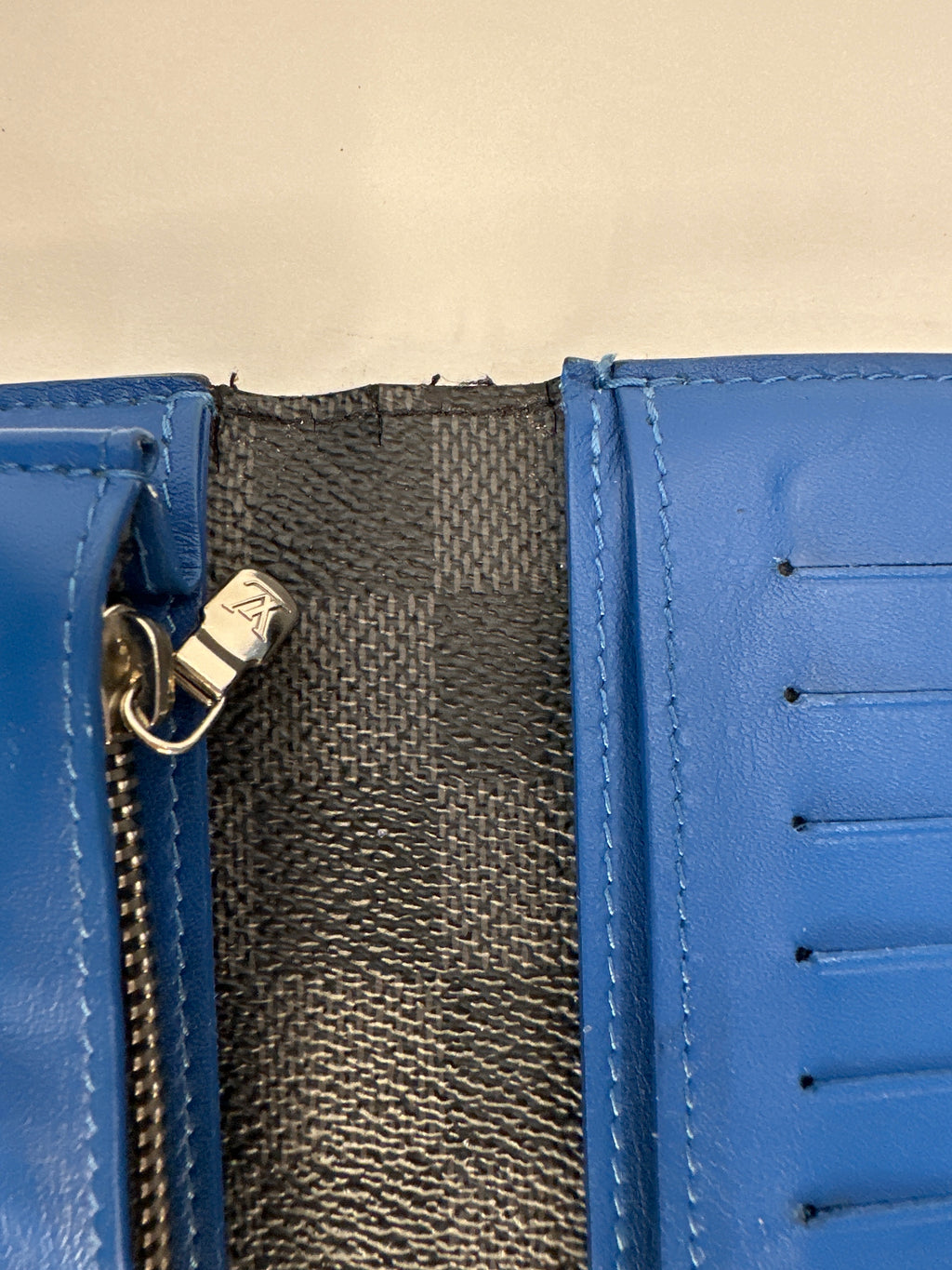 Louis Vuitton Damier Graphite Brazza Blue Gray Long Wallet