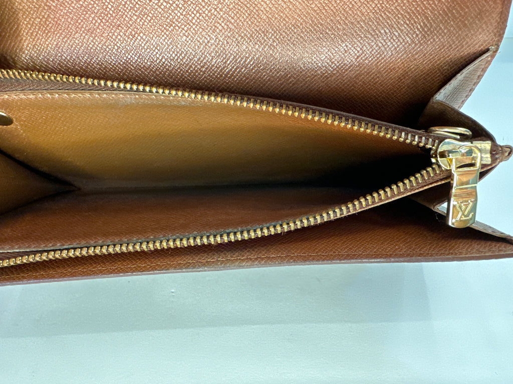 Vintage Louis Vuitton Logo LV Trifold Wallet Large Monogram Brown Authentic