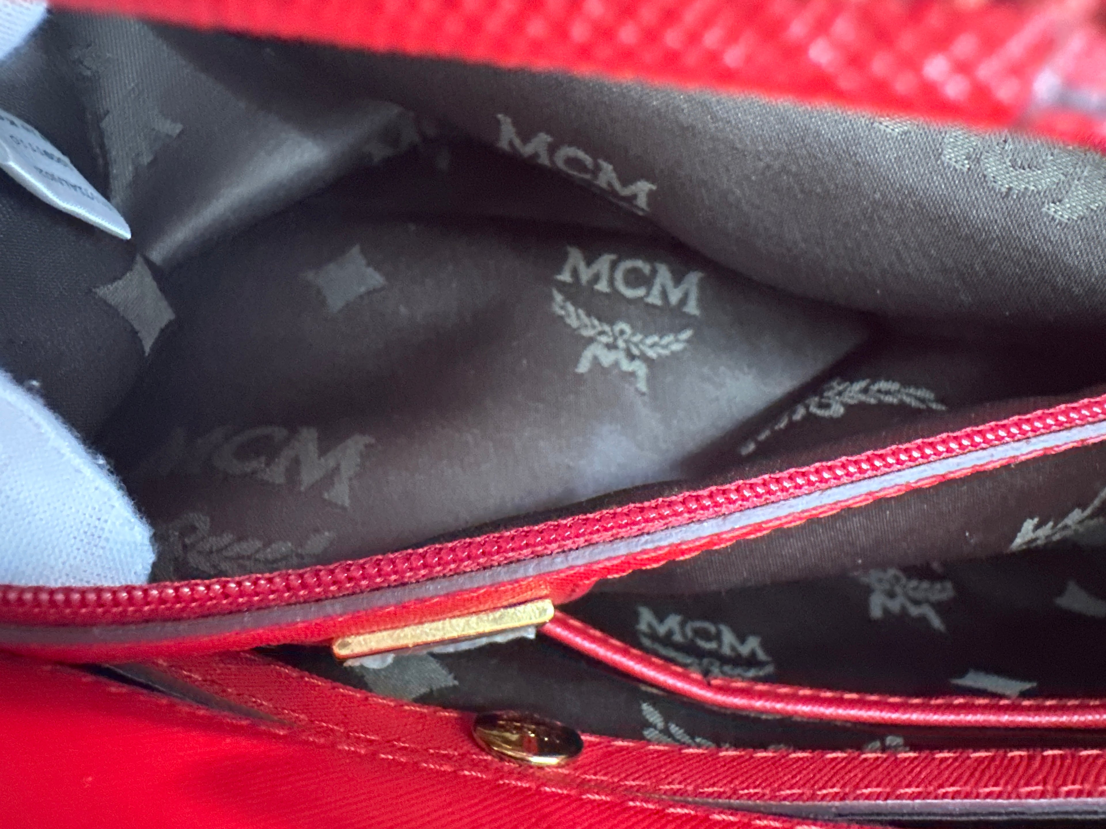 MCM Red Horizontal Double Zip Tote