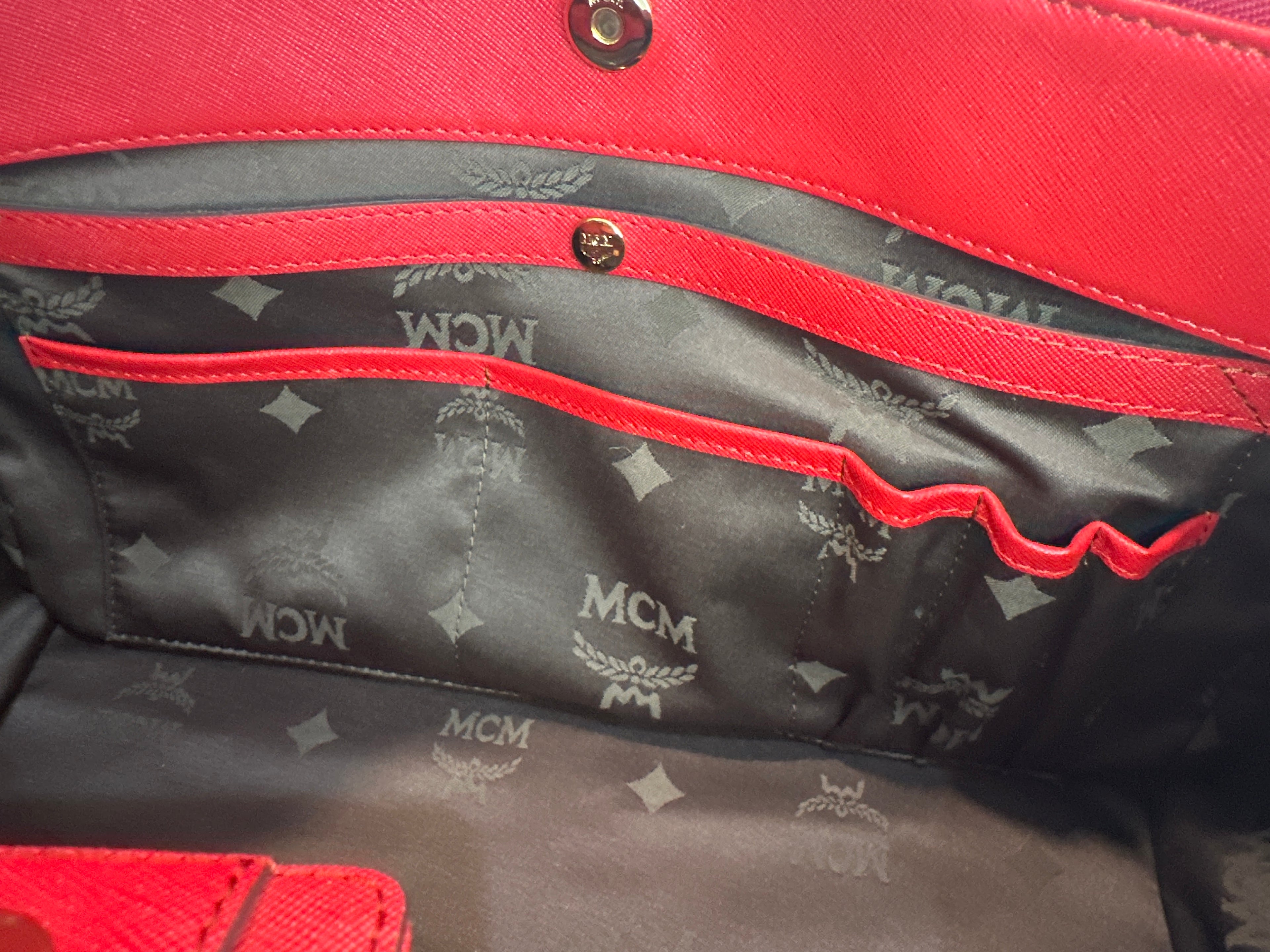 MCM Red Horizontal Double Zip Tote