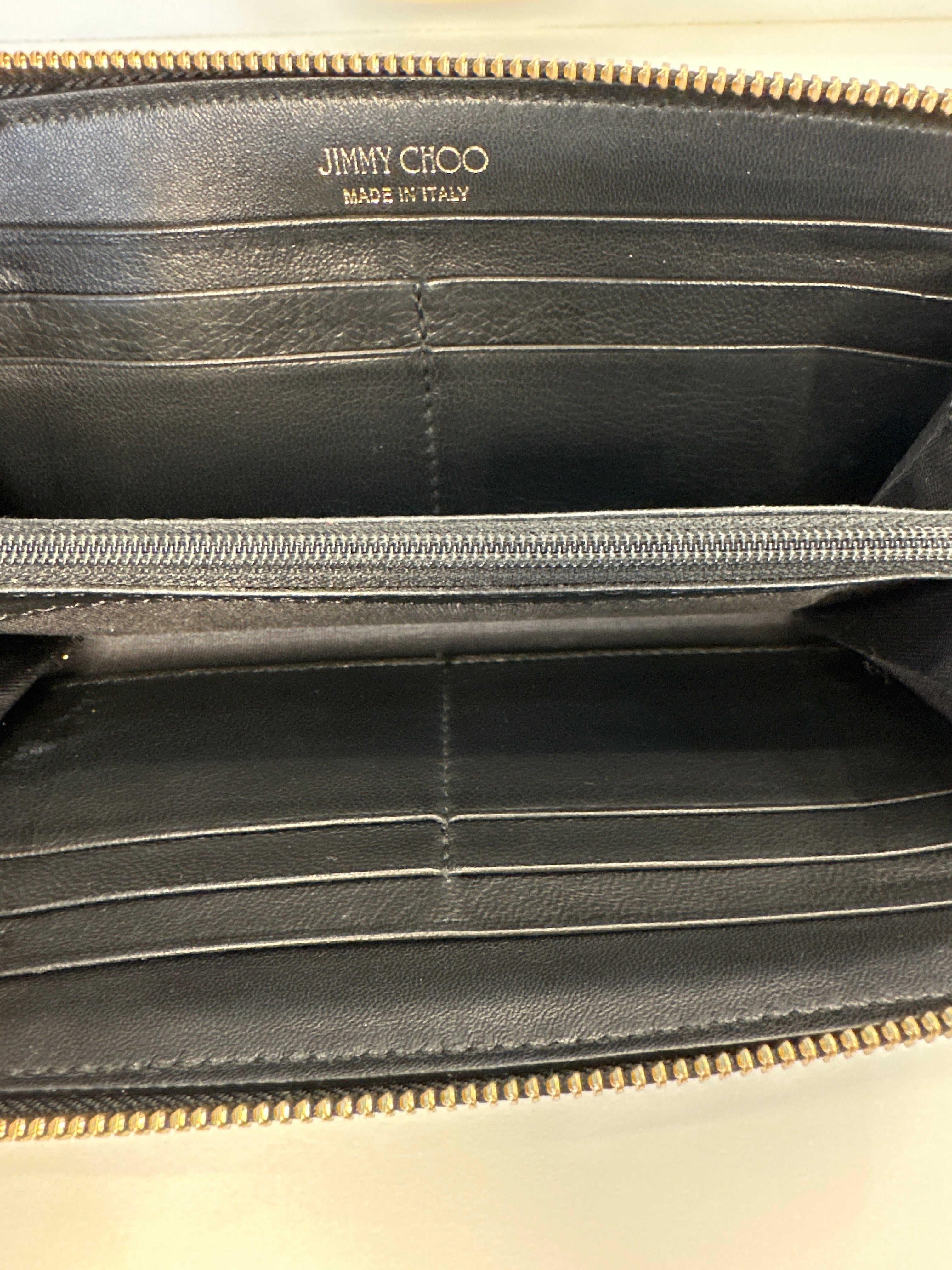 Jimmy Choo star embossed leather zip around wallet with paperwork