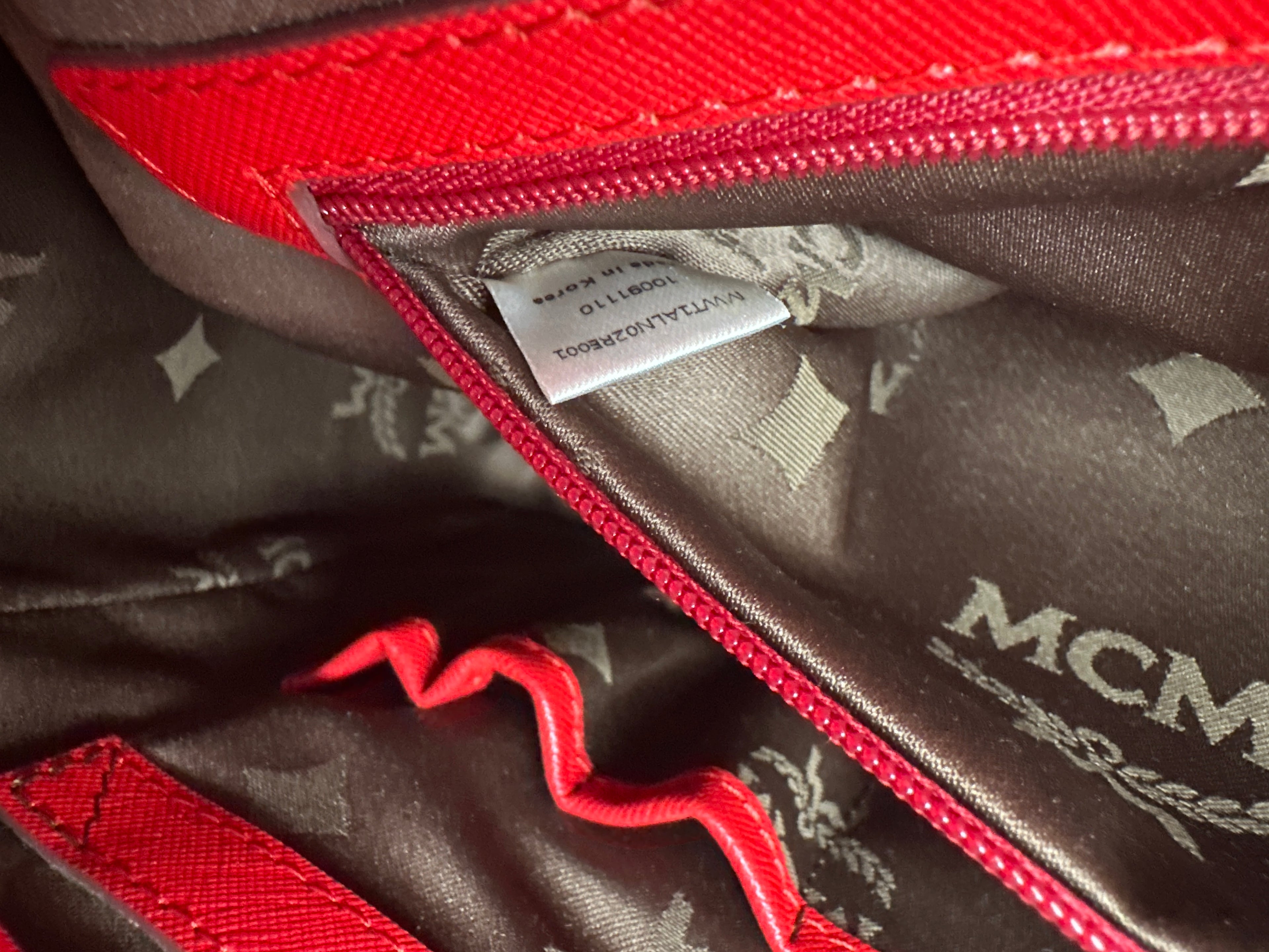 MCM Red Horizontal Double Zip Tote