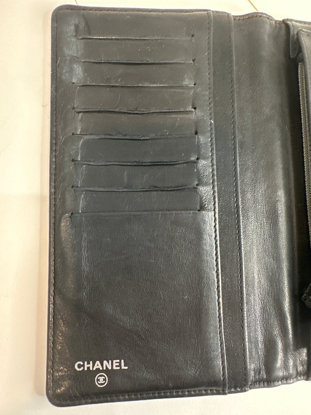 CHANEL Camellia CC Logo Lambskin Leather Zip Around Long Wallet black