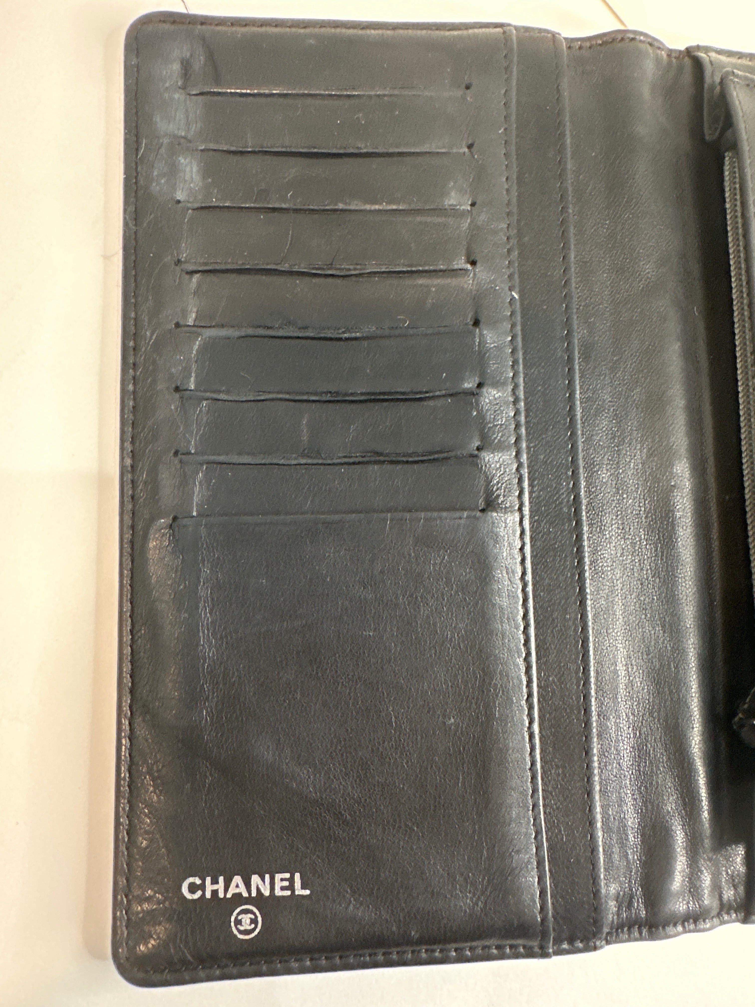 CHANEL Camellia CC Logo Lambskin Leather Zip Around Long Wallet black