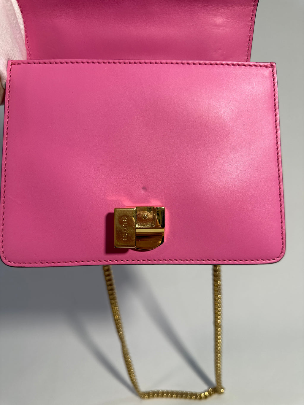 Gucci Pink Leather Mini Sylvie Chain Shoulder Bag