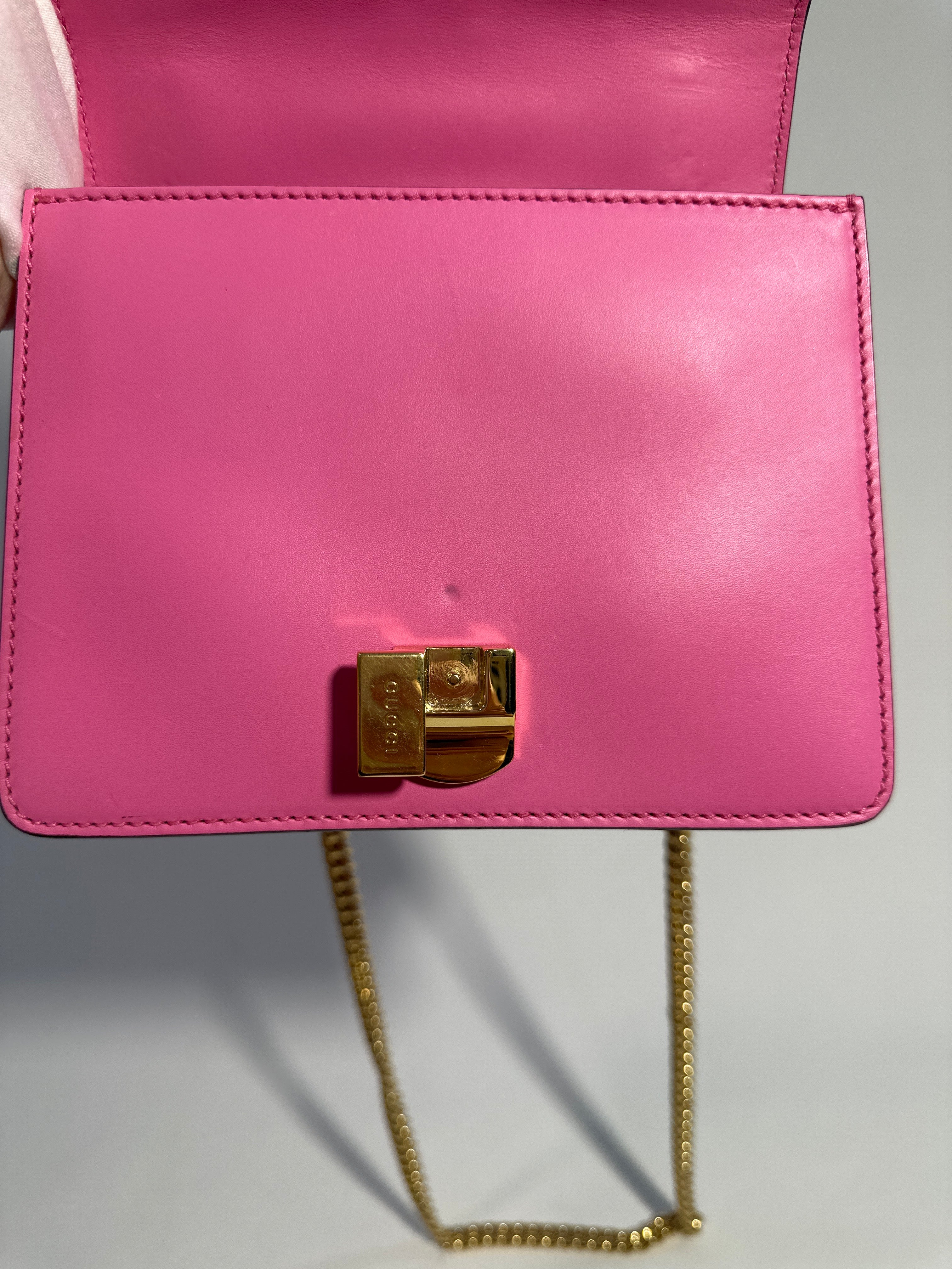 Gucci Pink Leather Mini Sylvie Chain Shoulder Bag