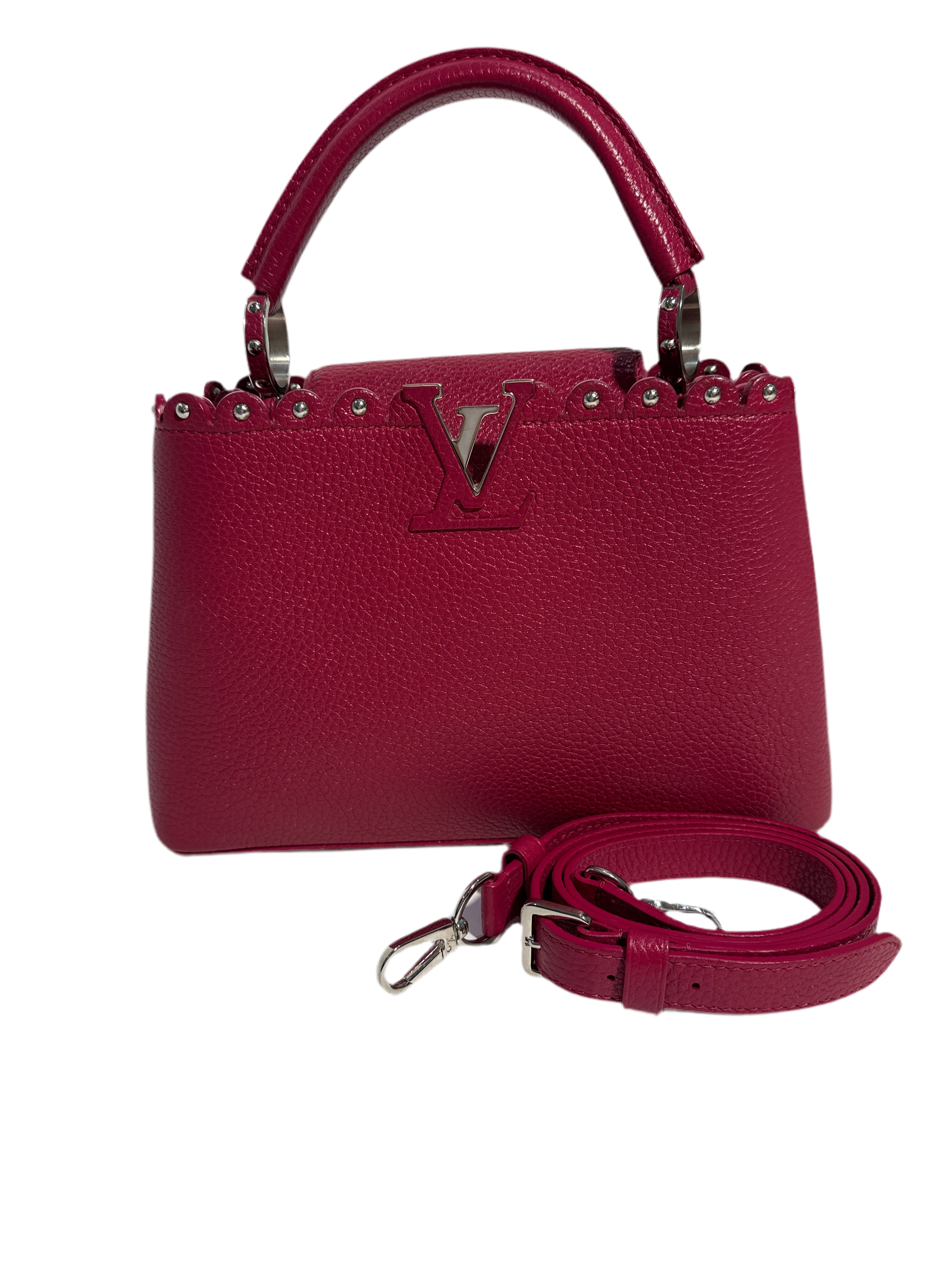 Louis Vuitton Taurillon Lace Croquets Capucines BB Groseille