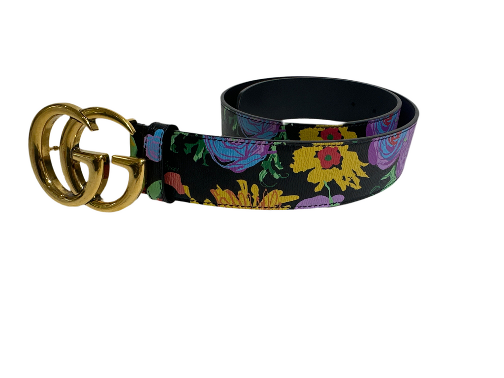GUCCI X KEN SCOTT Calfskin Double G Belt 75/30 Floral Collab