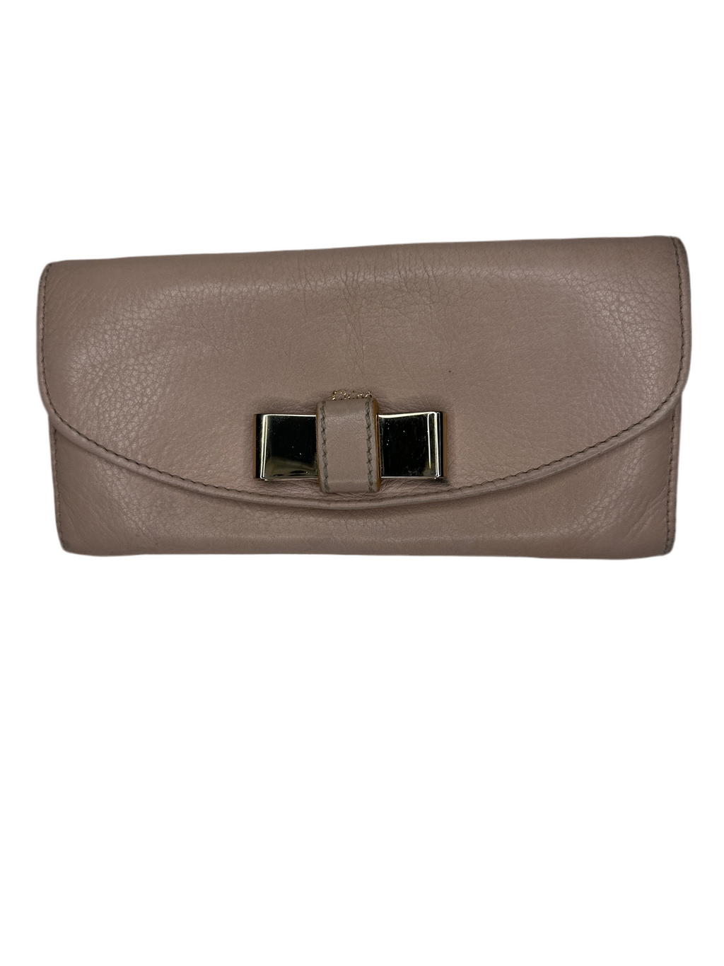 Chloé Taupe Snap Bow Leather Long Wallet