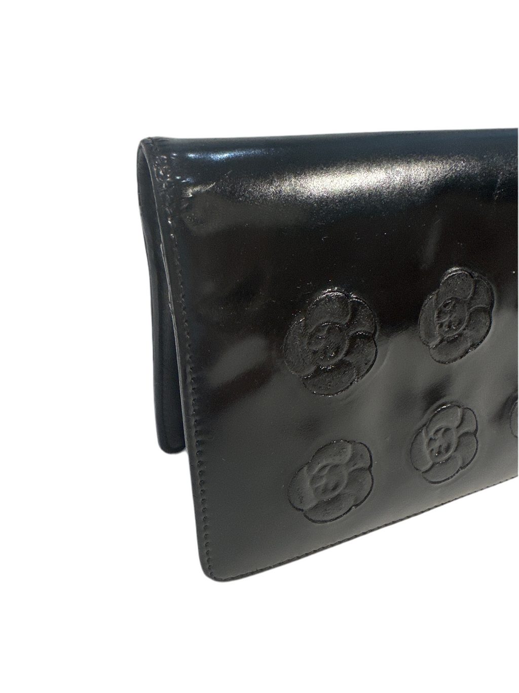 Vintage CHANEL CC Logo Patent Leather Camellia Flower Wallet