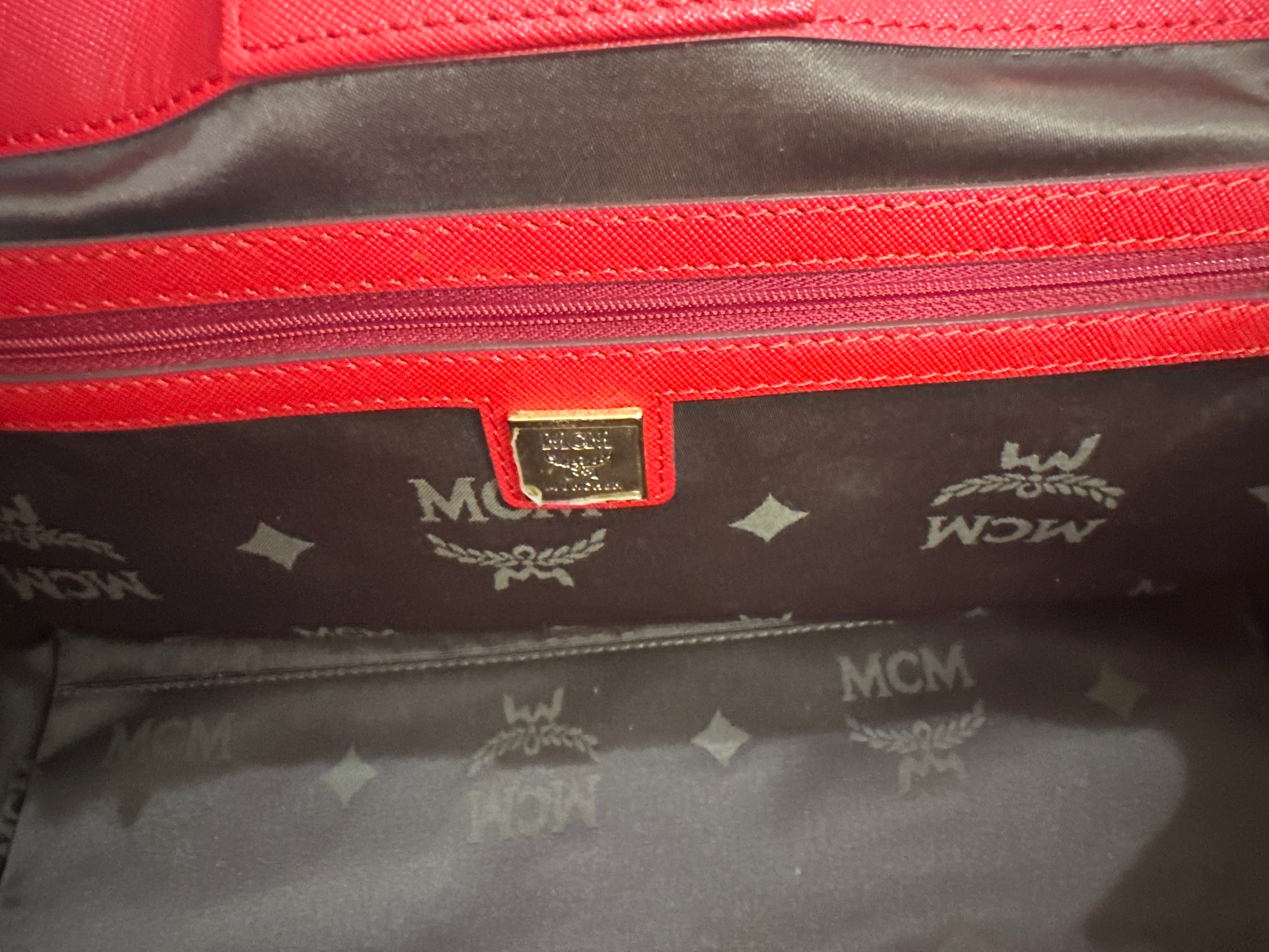 MCM Red Horizontal Double Zip Tote