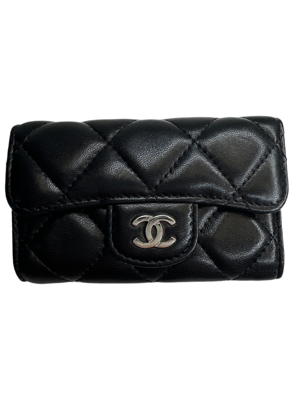Vintage Chanel Classic Black Lambskin 6-Ring Key Holder with Silver Hardware