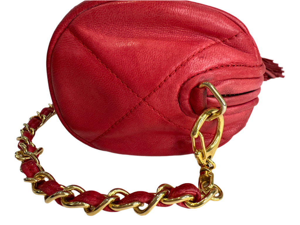 Vintage CHANEL Chain Shoulder Matelasse Lambskin Fringe Shoulder Bag with COA and card. Series 0