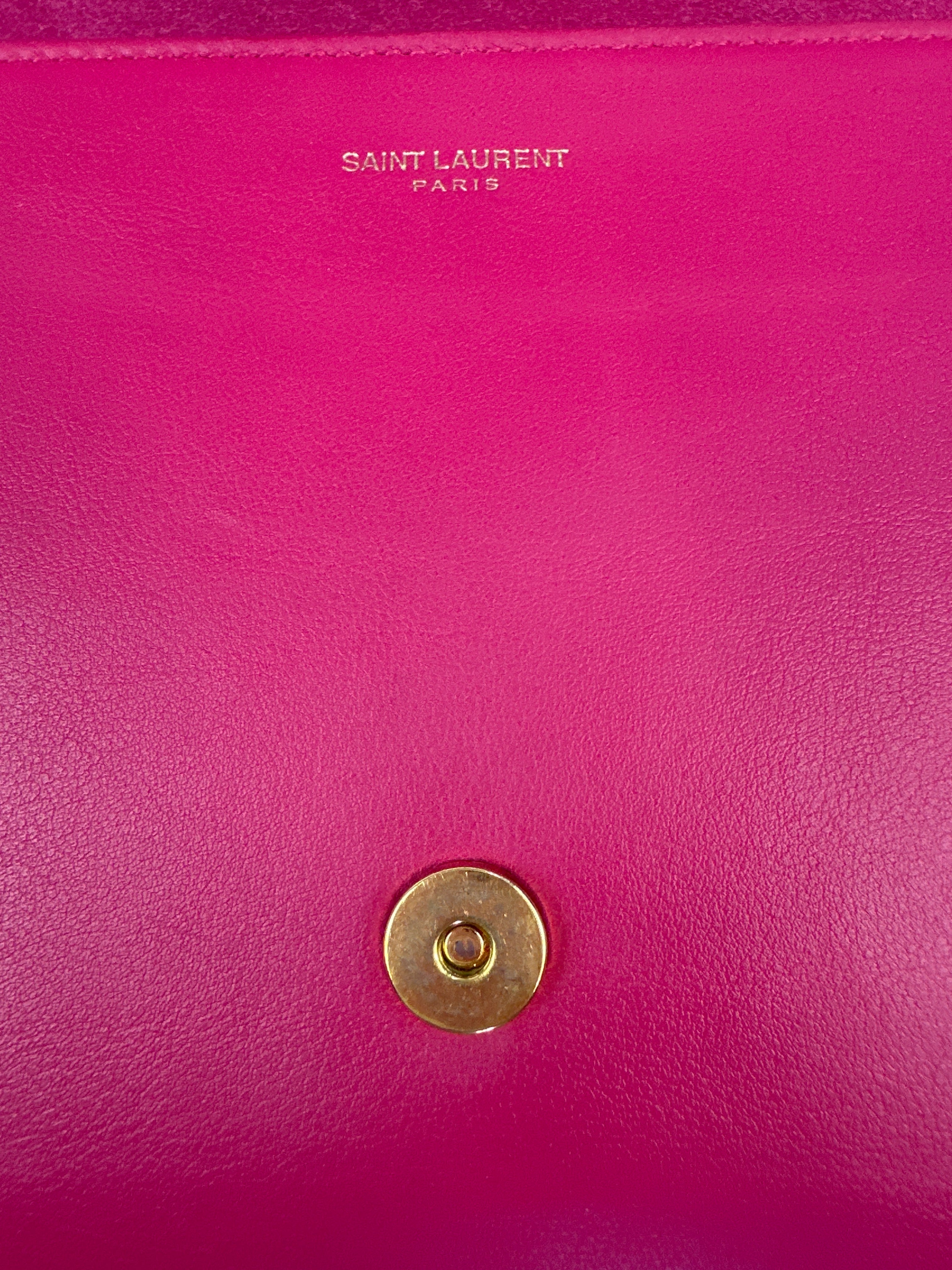 SAINT LAURENT Calfskin Classic Y Ligne Clutch Fuchsia