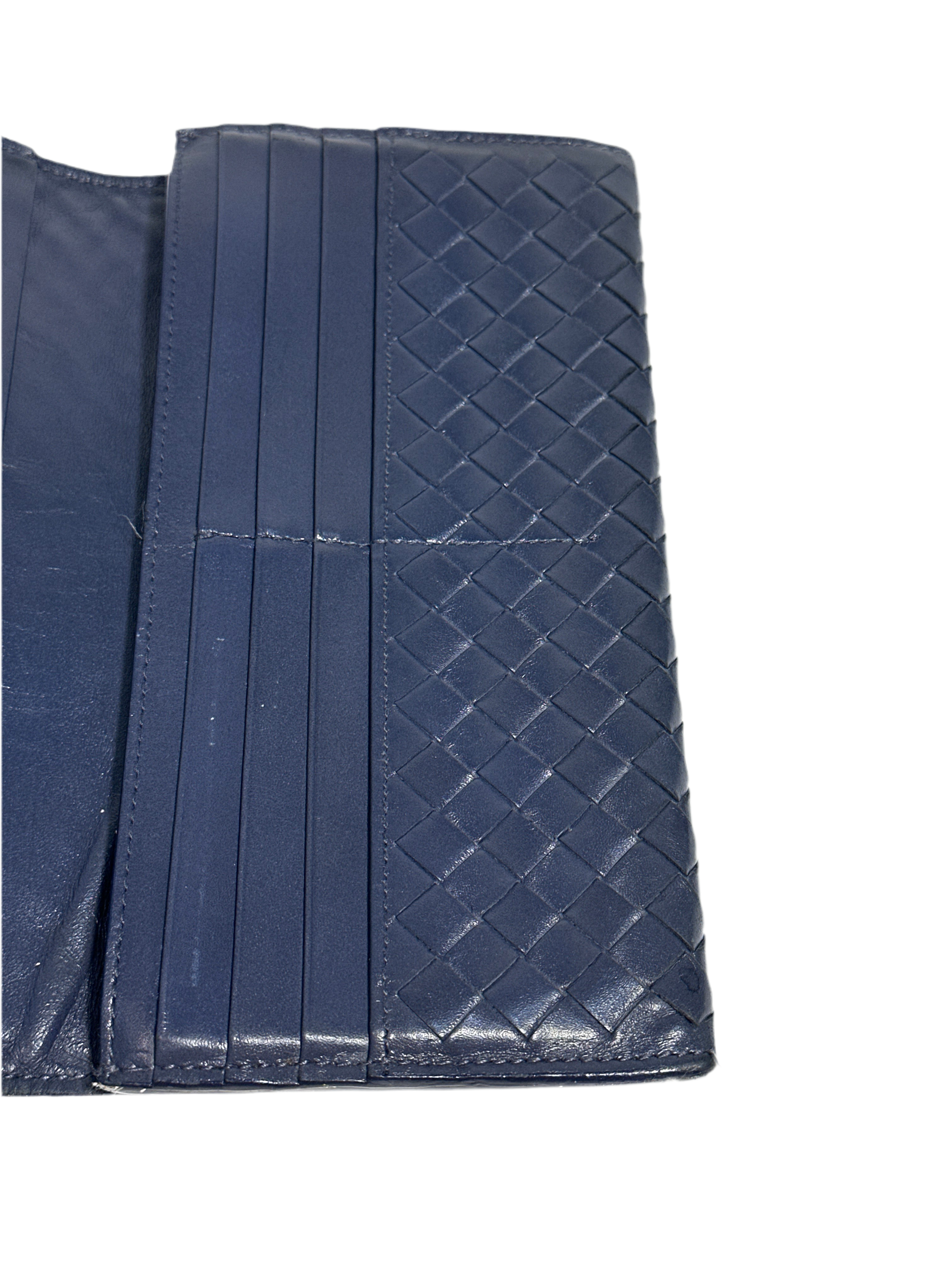 Bottega Veneta Woven Leather Clutch Wallet Navy
