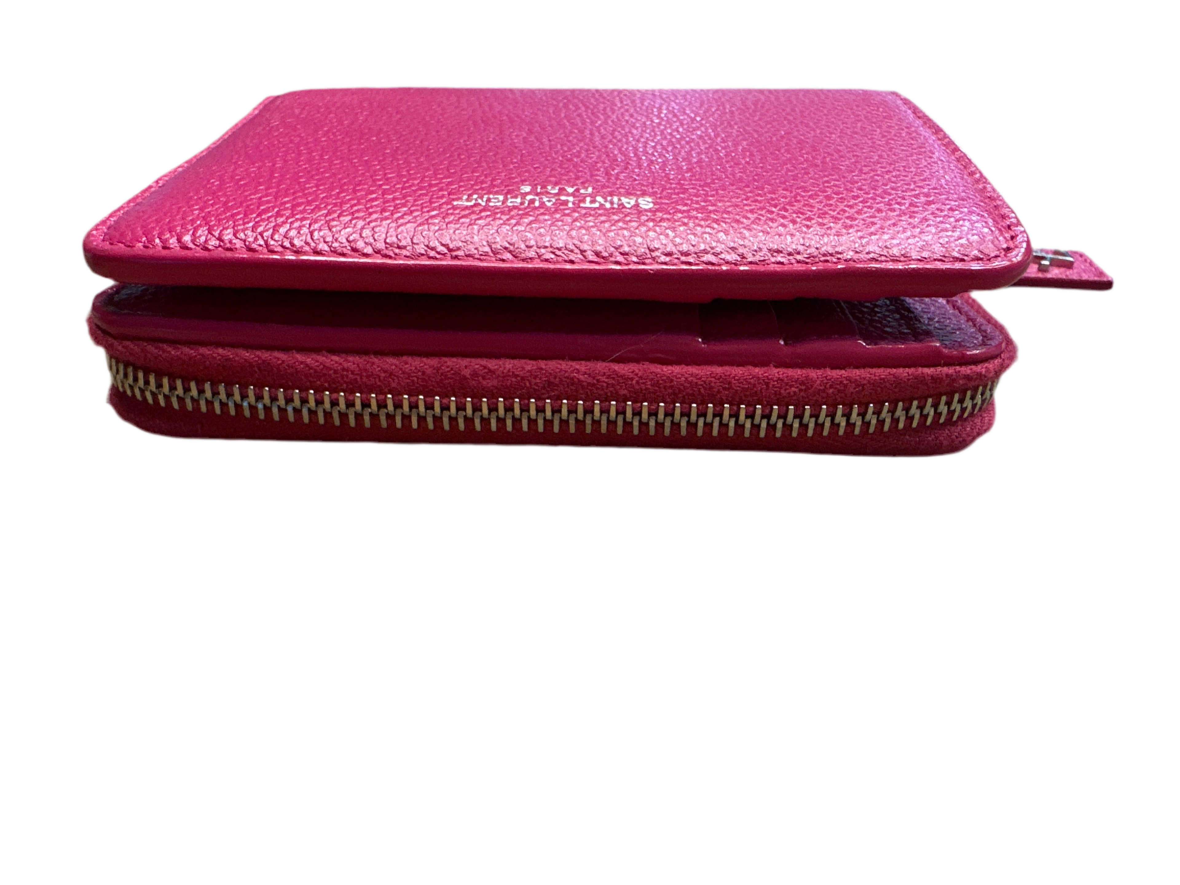 Saint Laurent YSL Round Bi-fold Wallet Pink Leather Women's SAINT LAURENT