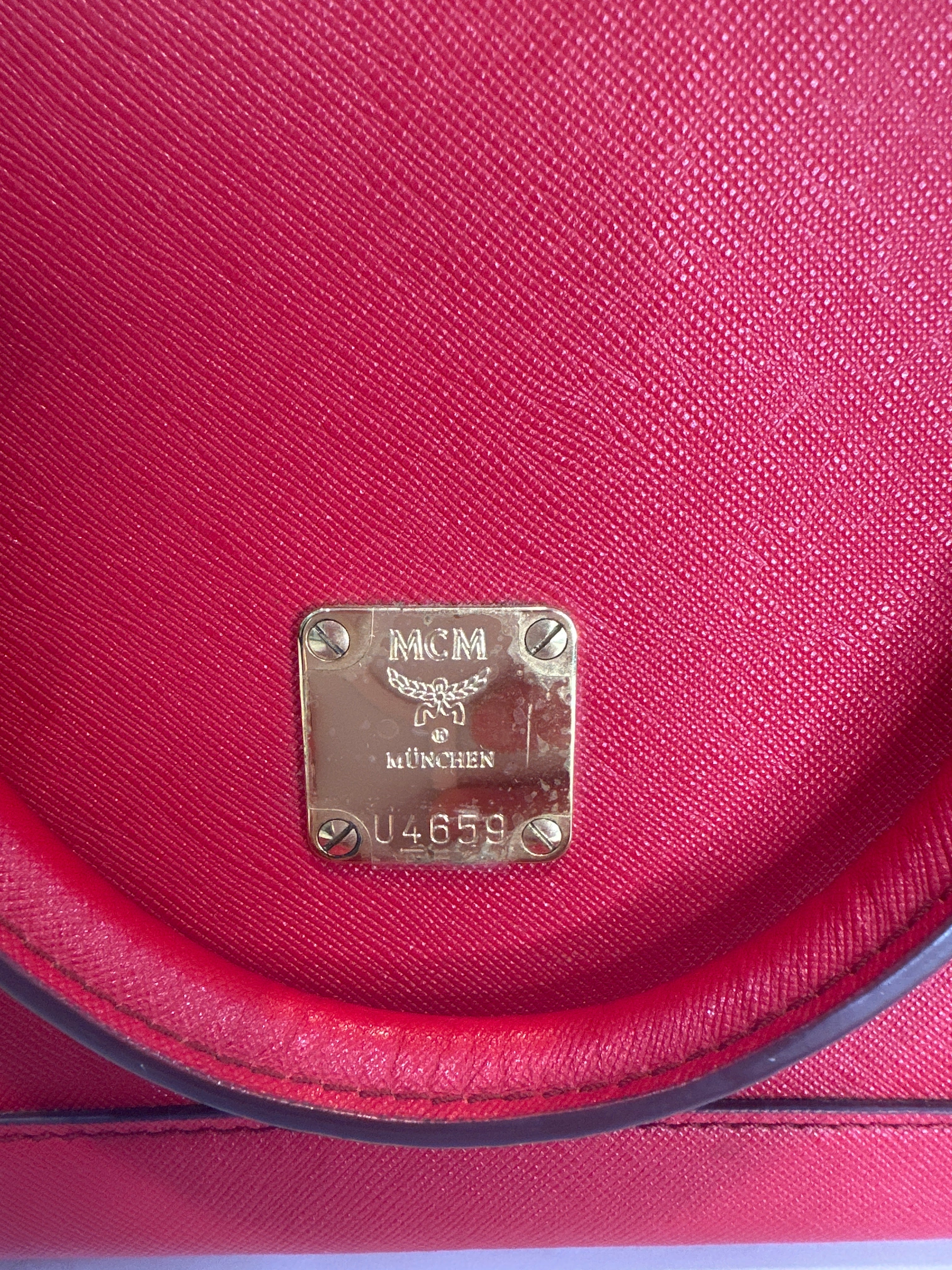 MCM Red Horizontal Double Zip Tote