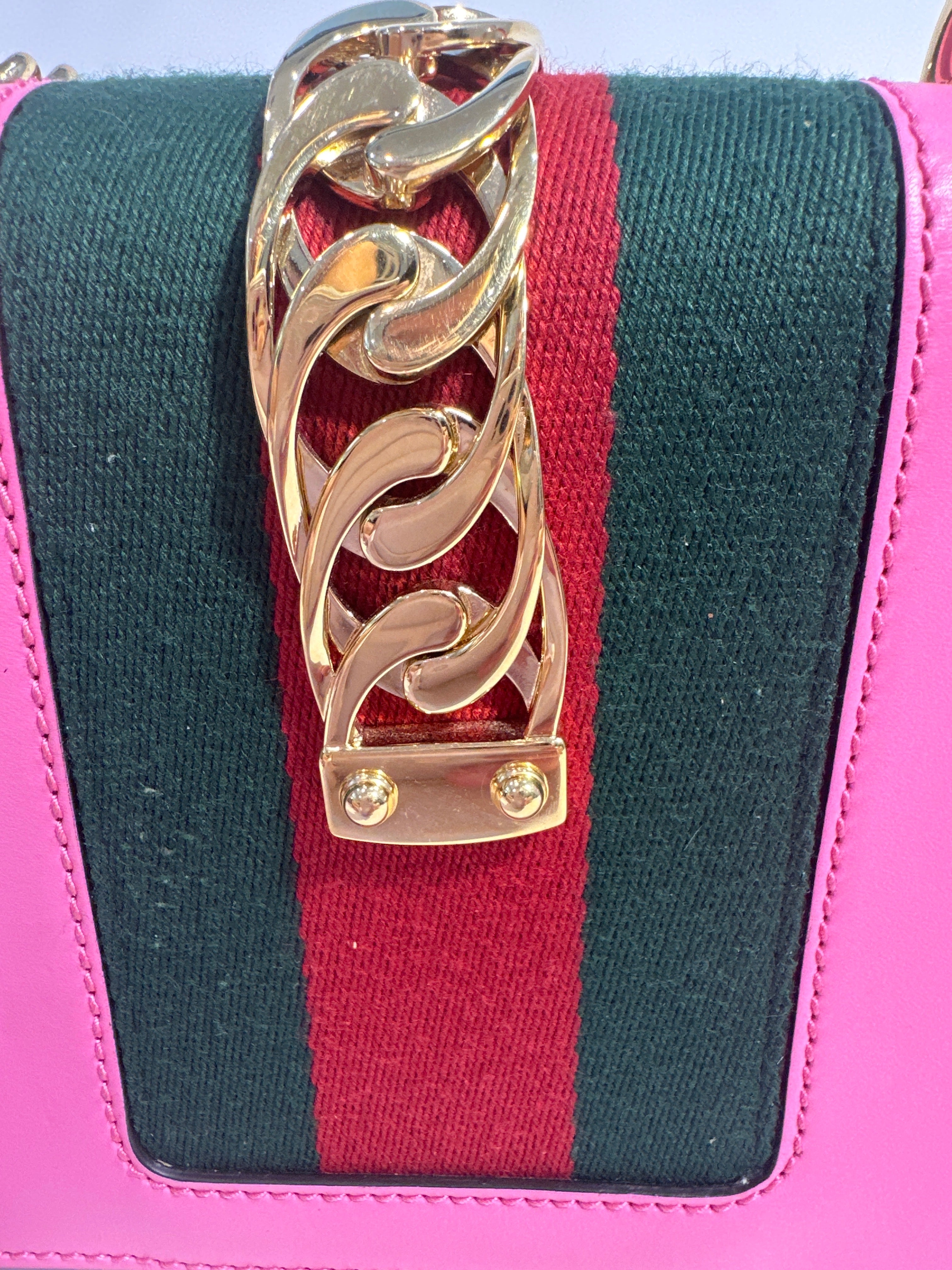 Gucci Pink Leather Mini Sylvie Chain Shoulder Bag