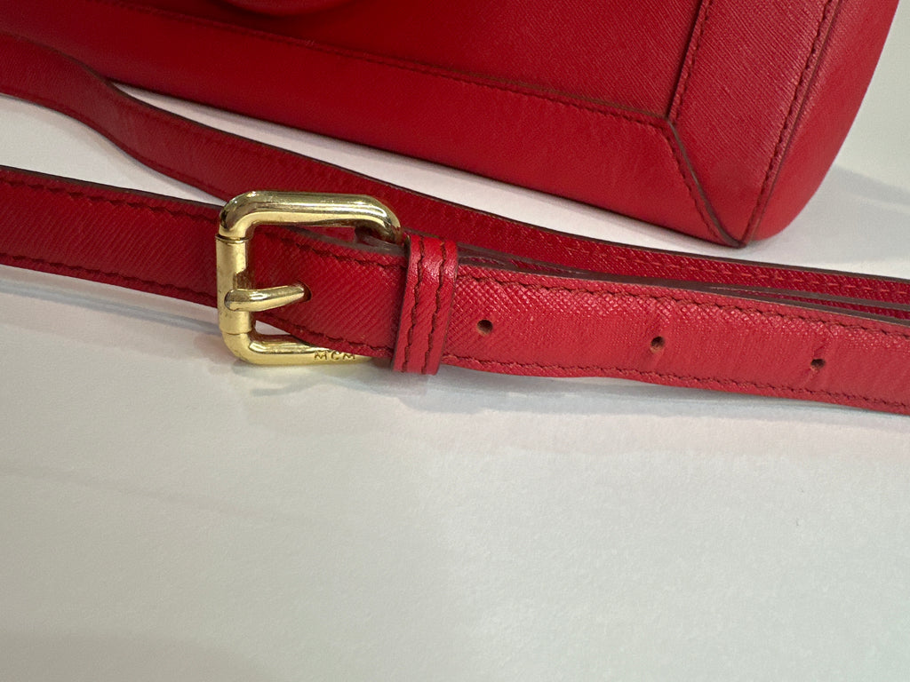 MCM Red Horizontal Double Zip Tote