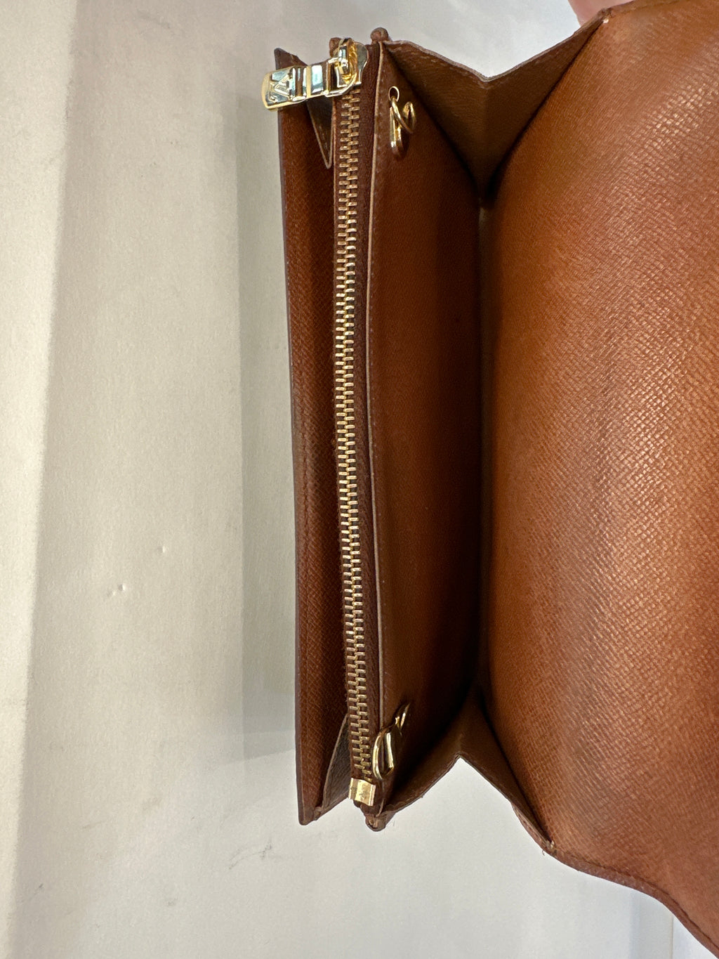 Vintage Louis Vuitton Logo LV Trifold Wallet Large Monogram Brown Authentic